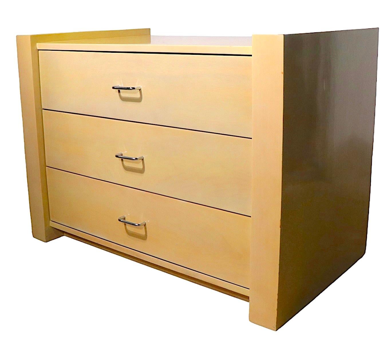 Pr. Post Modern Lacquered Three Drawer Commode Night Stands Chests For Sale 2
