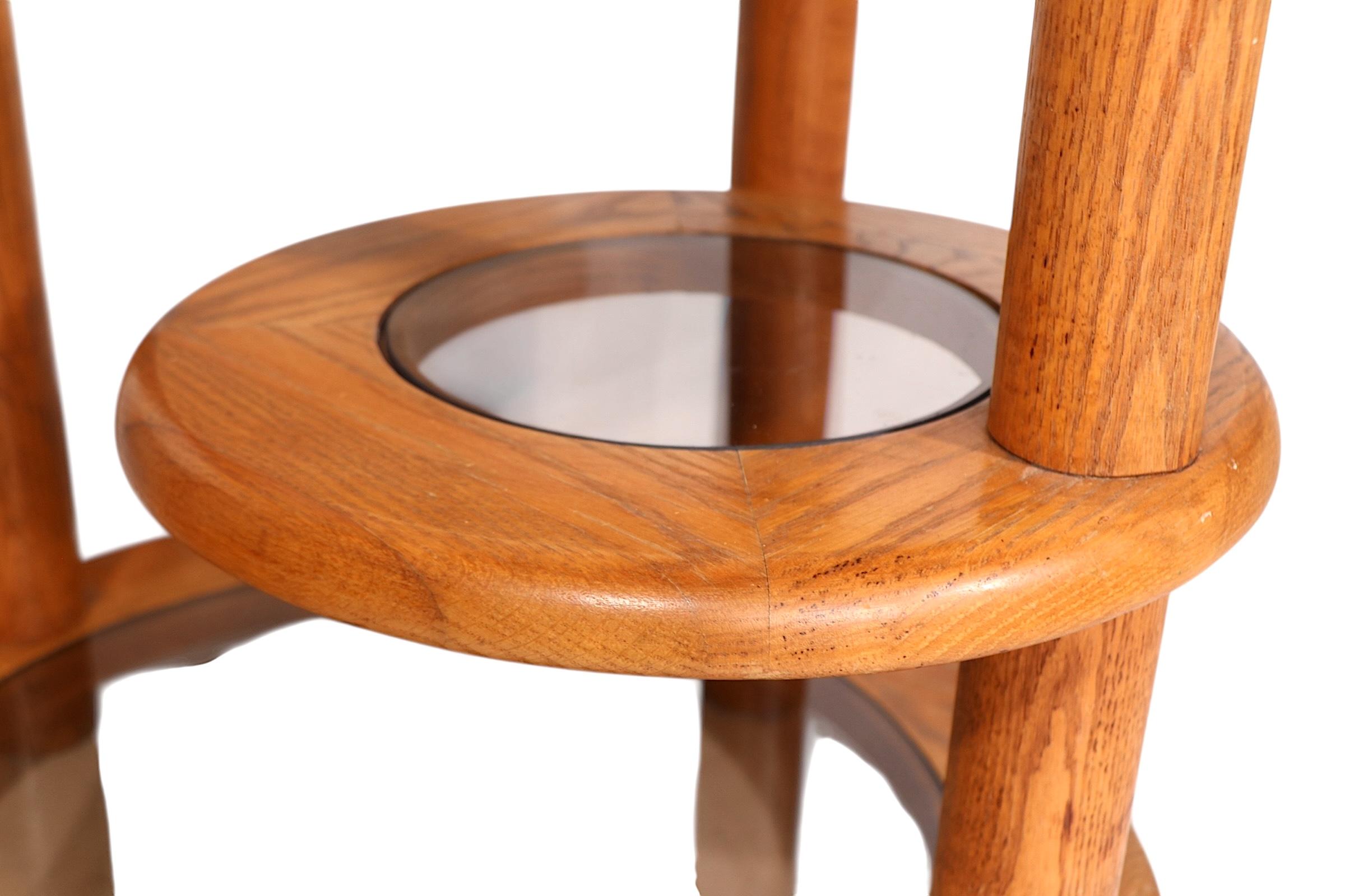 Pr. Post Modern Oak and Glass Side, or End Tables c. 1970/80's For Sale 4