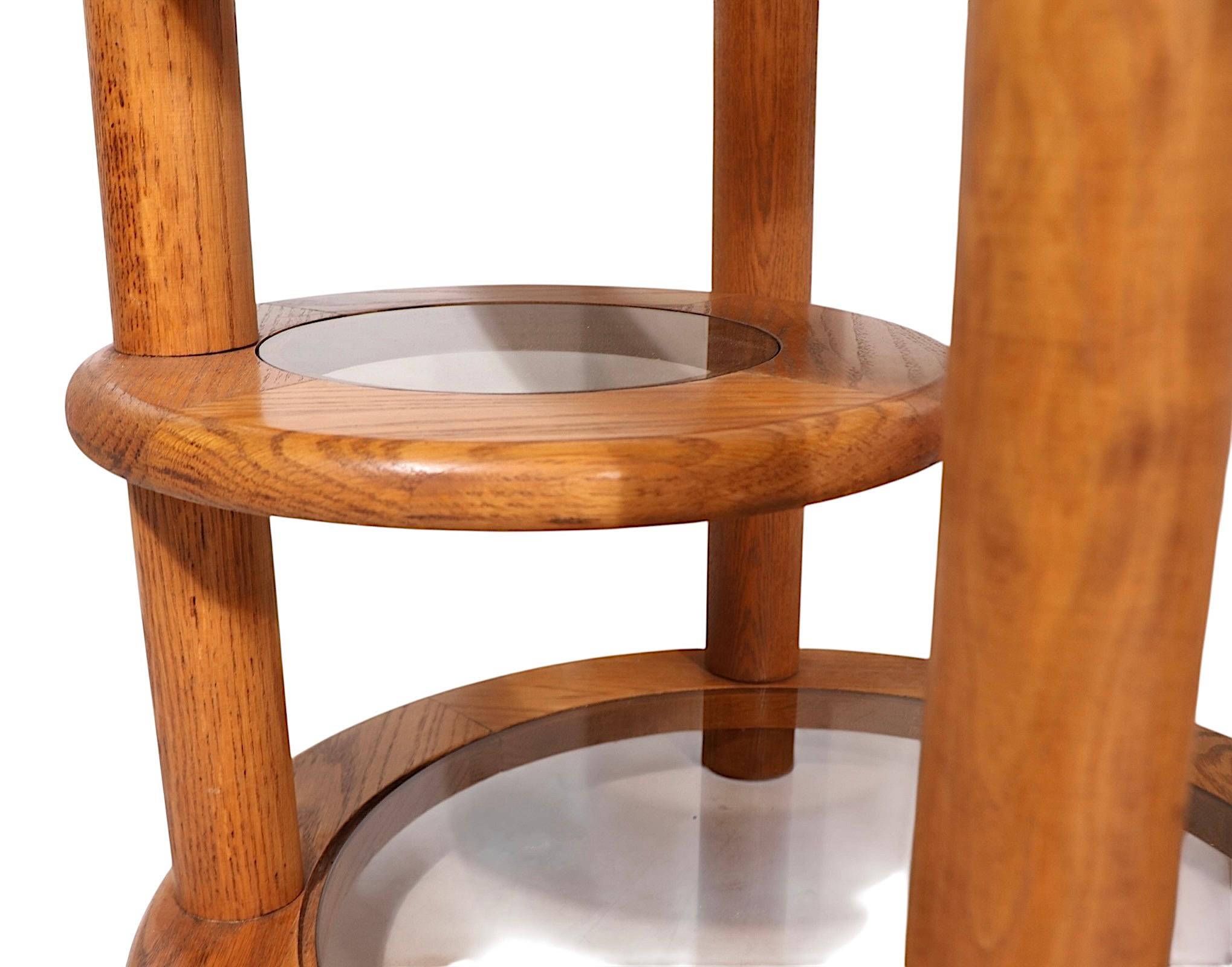 Pr. Post Modern Oak and Glass Side, or End Tables c. 1970/80's For Sale 5