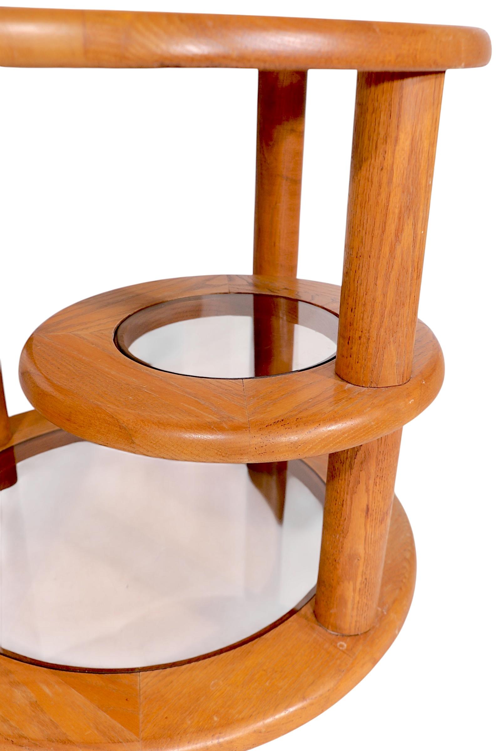 Pr. Post Modern Oak and Glass Side, or End Tables c. 1970/80's For Sale 6
