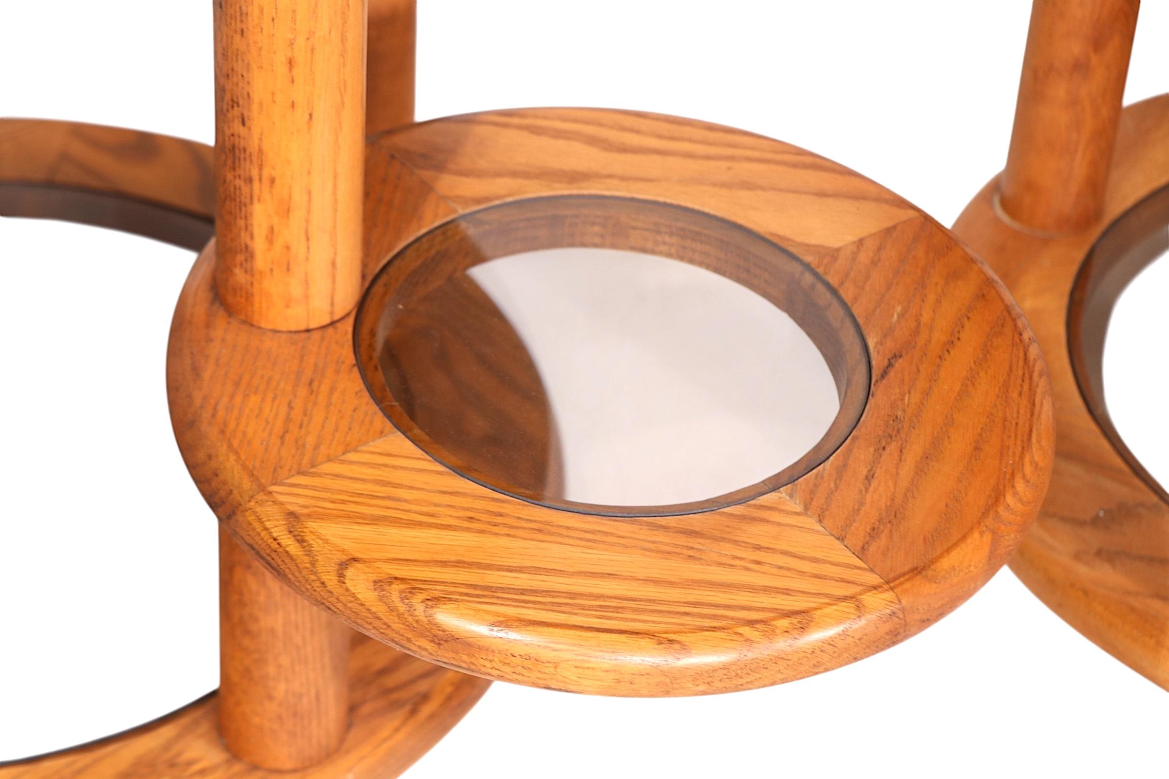 Pr. Post Modern Oak and Glass Side, or End Tables c. 1970/80's For Sale 8