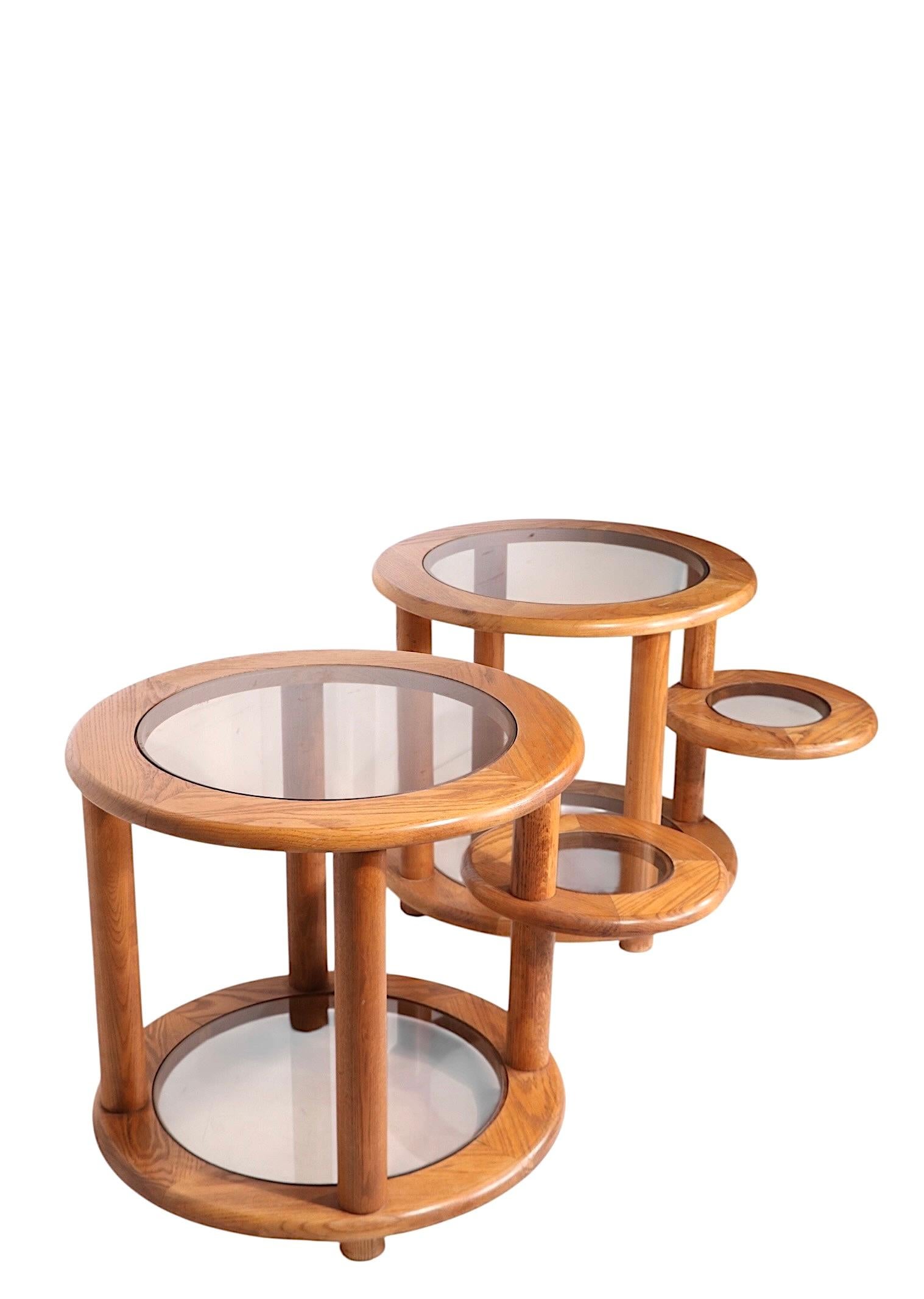 Pr. Post Modern Oak and Glass Side, or End Tables c. 1970/80's For Sale 9