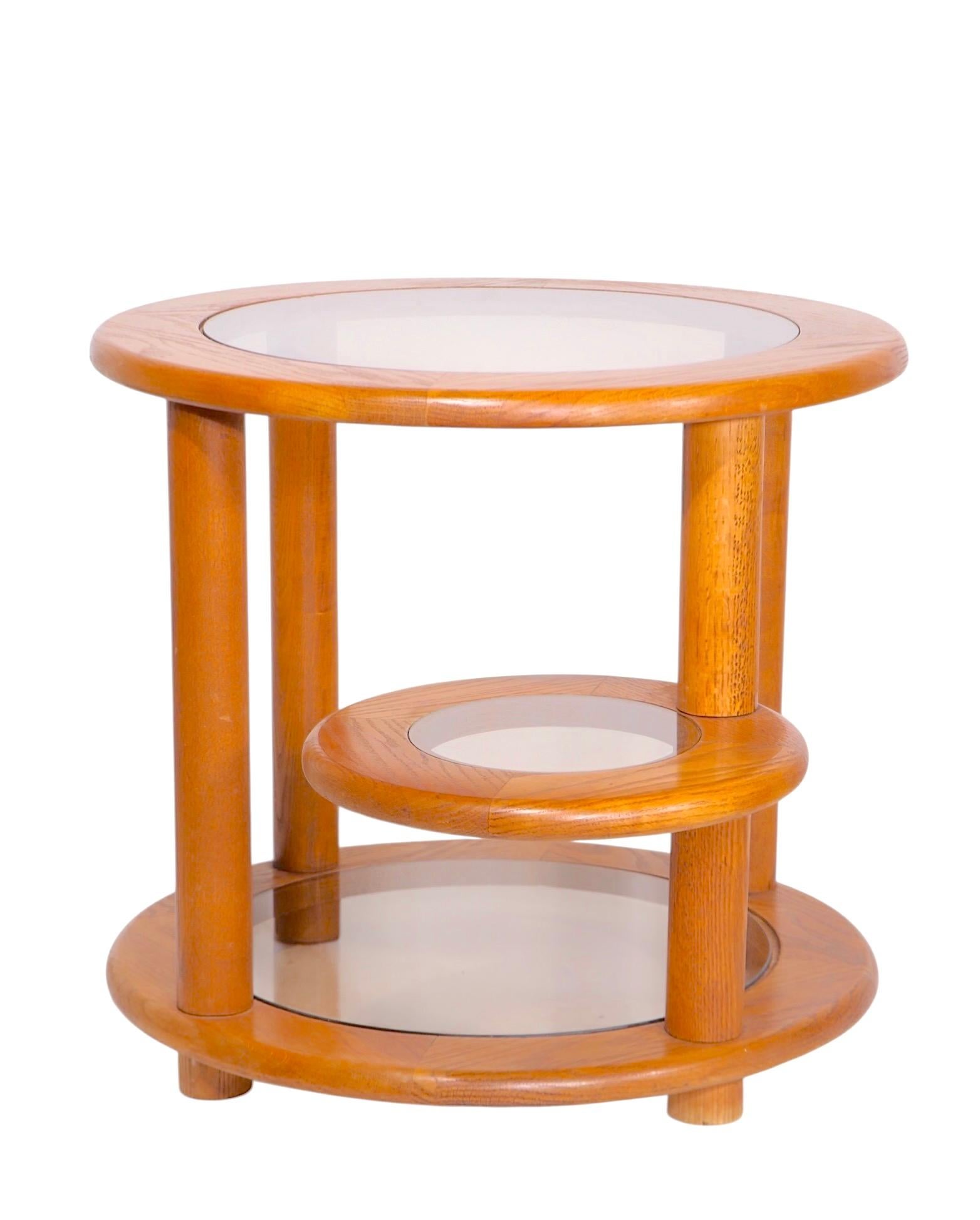Pr. Post Modern Oak and Glass Side, or End Tables c. 1970/80's For Sale 10