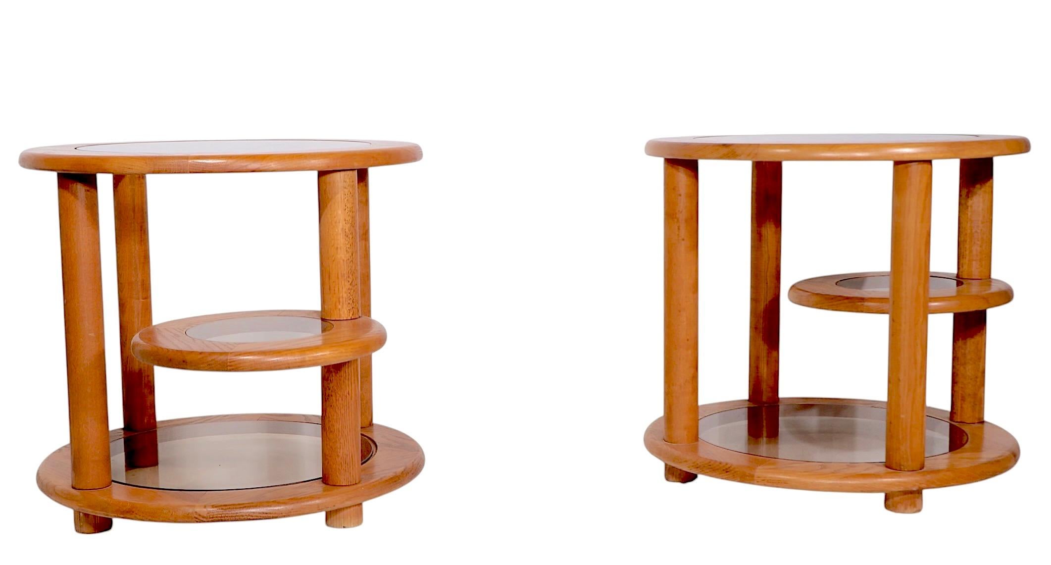 Pr. Post Modern Oak and Glass Side, or End Tables c. 1970/80's For Sale 11