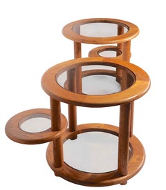 Pr. Post Modern Oak and Glass Side, or End Tables c. 1970/80's