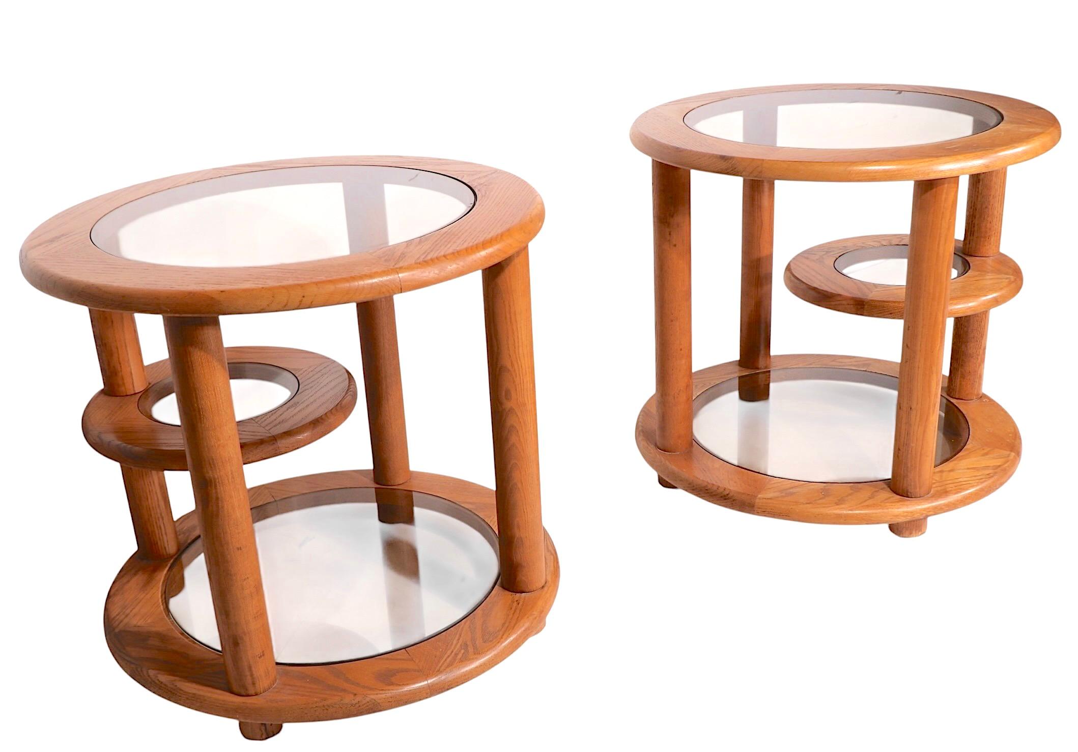American Pr. Post Modern Oak and Glass Side, or End Tables c. 1970/80's For Sale