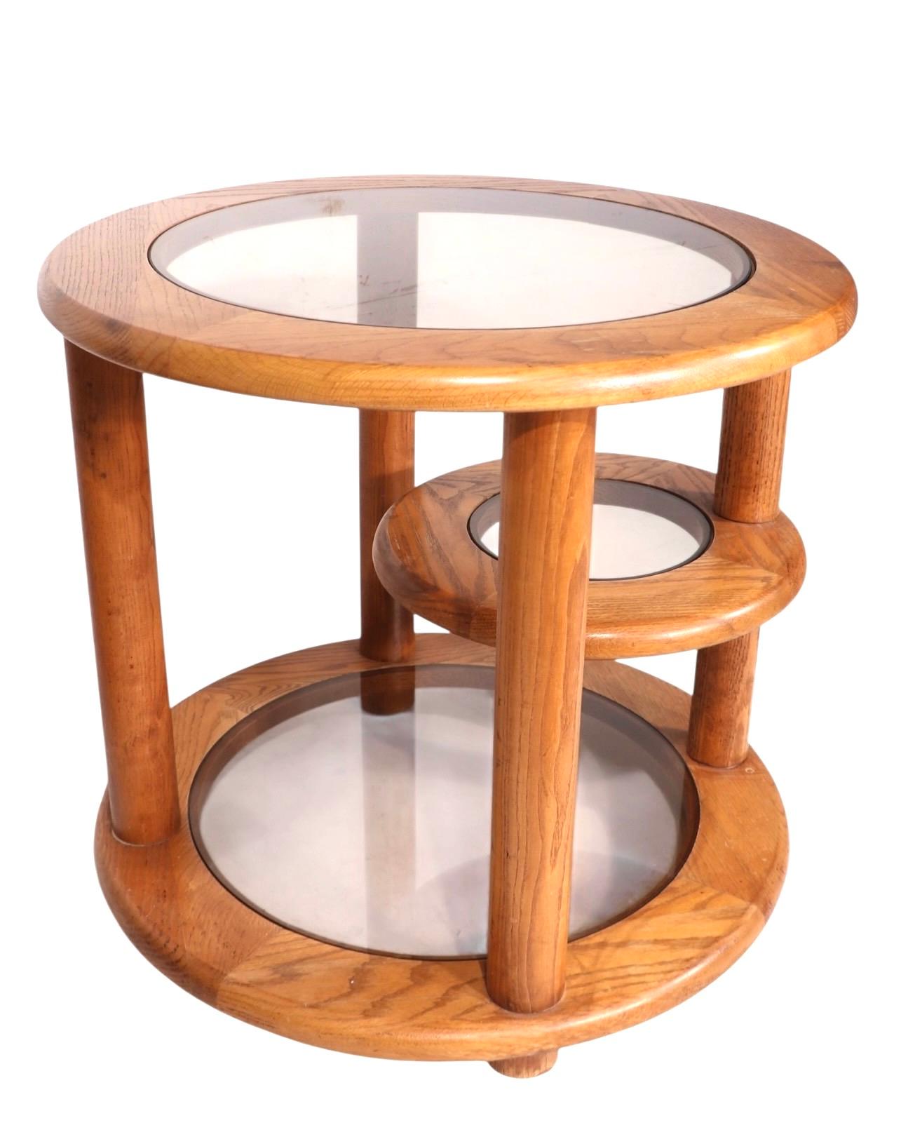 Pr. Post Modern Oak and Glass Side, or End Tables c. 1970/80's In Good Condition For Sale In New York, NY