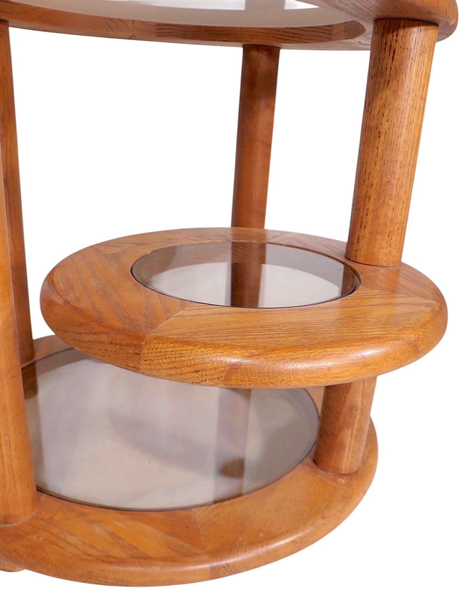 Pr. Post Modern Oak and Glass Side, or End Tables c. 1970/80's For Sale 1