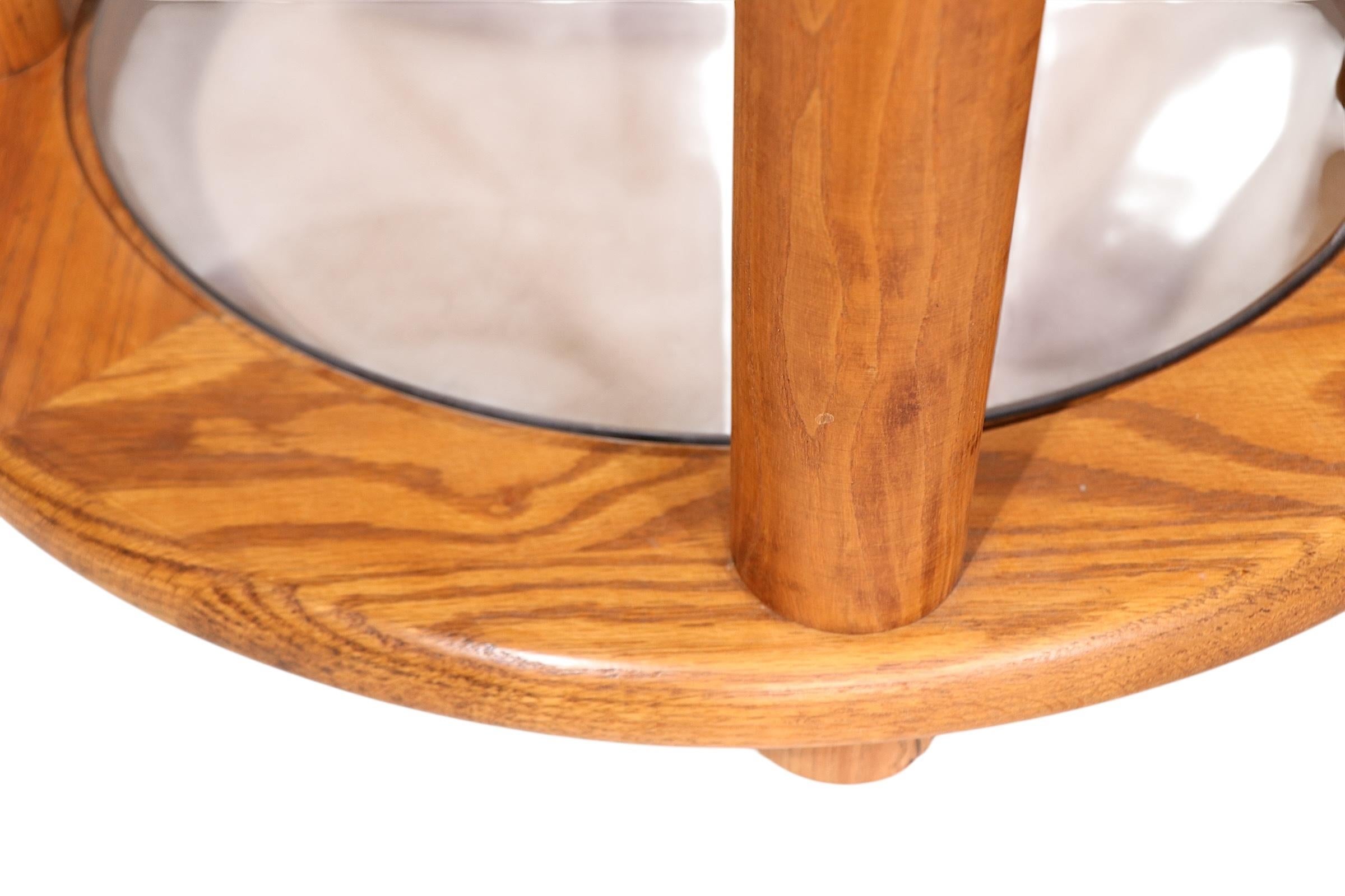 Pr. Post Modern Oak and Glass Side, or End Tables c. 1970/80's For Sale 3