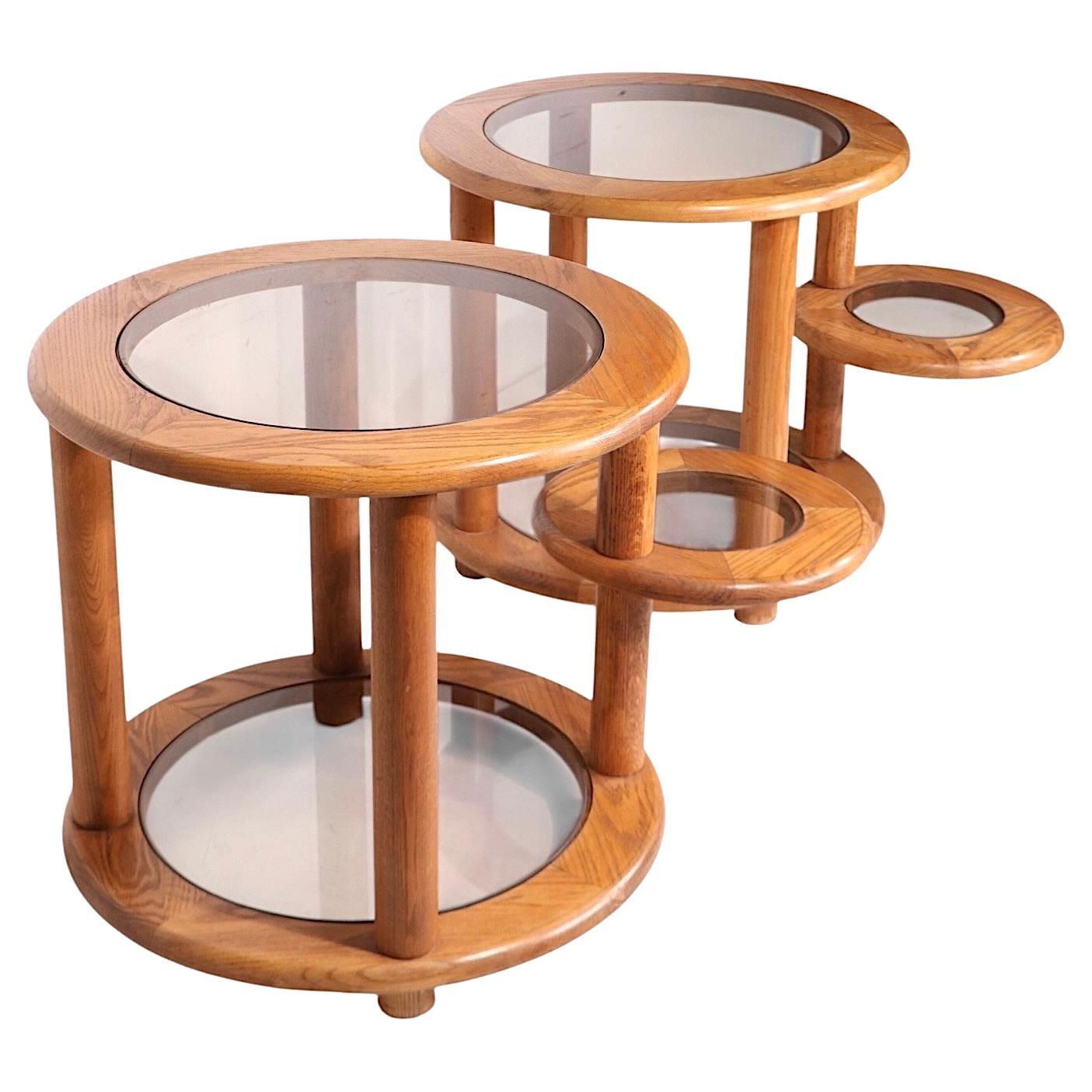 Pr. Post Modern Oak and Glass Side, or End Tables c. 1970/80's For Sale