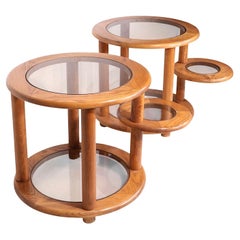 Pr. Post Modern Oak and Glass Side, or End Tables c. 1970/80's