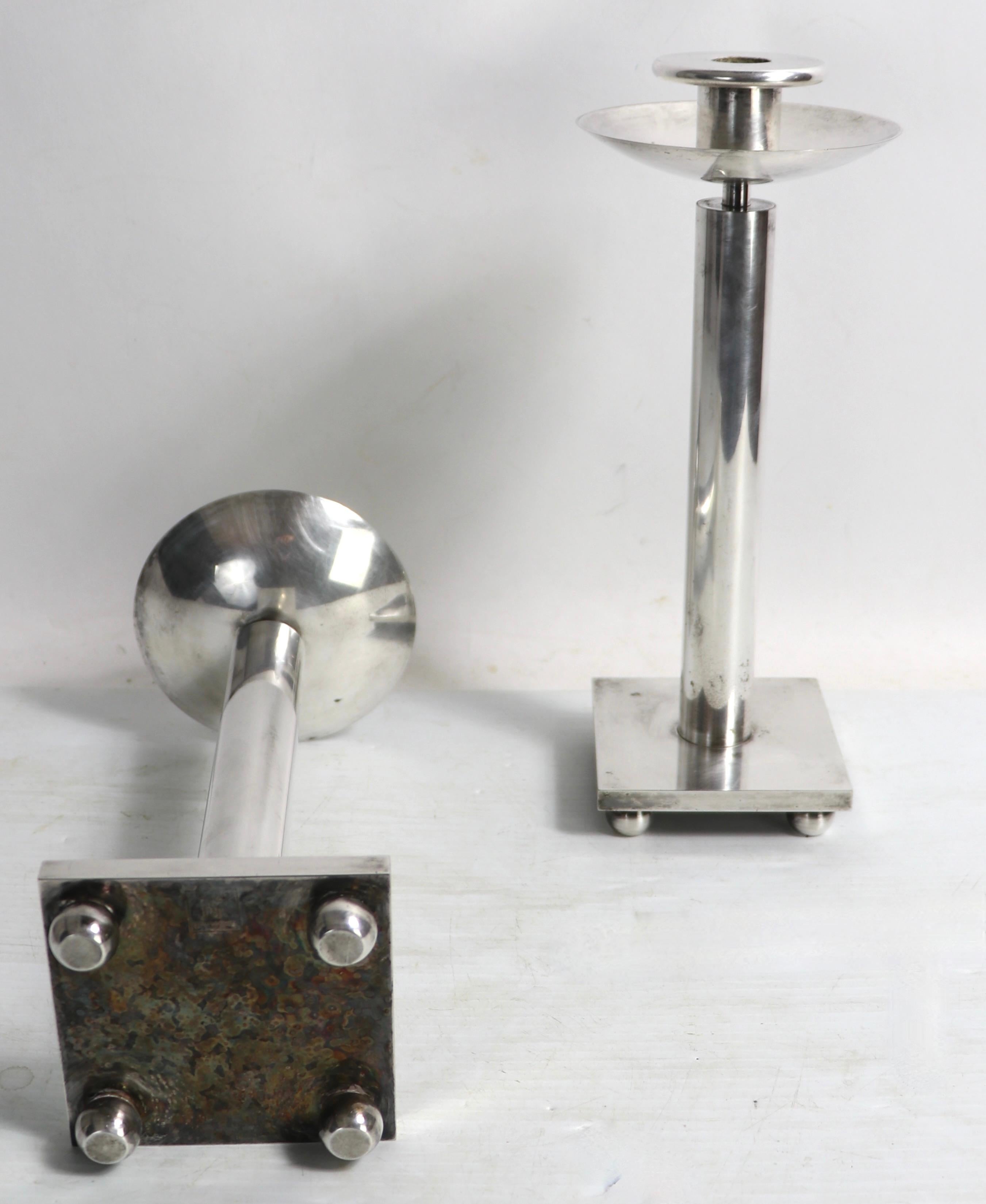 Pr. Postmodern Silverplate Candlesticks by Richard Meier for Swid Powell, 1980's For Sale 4