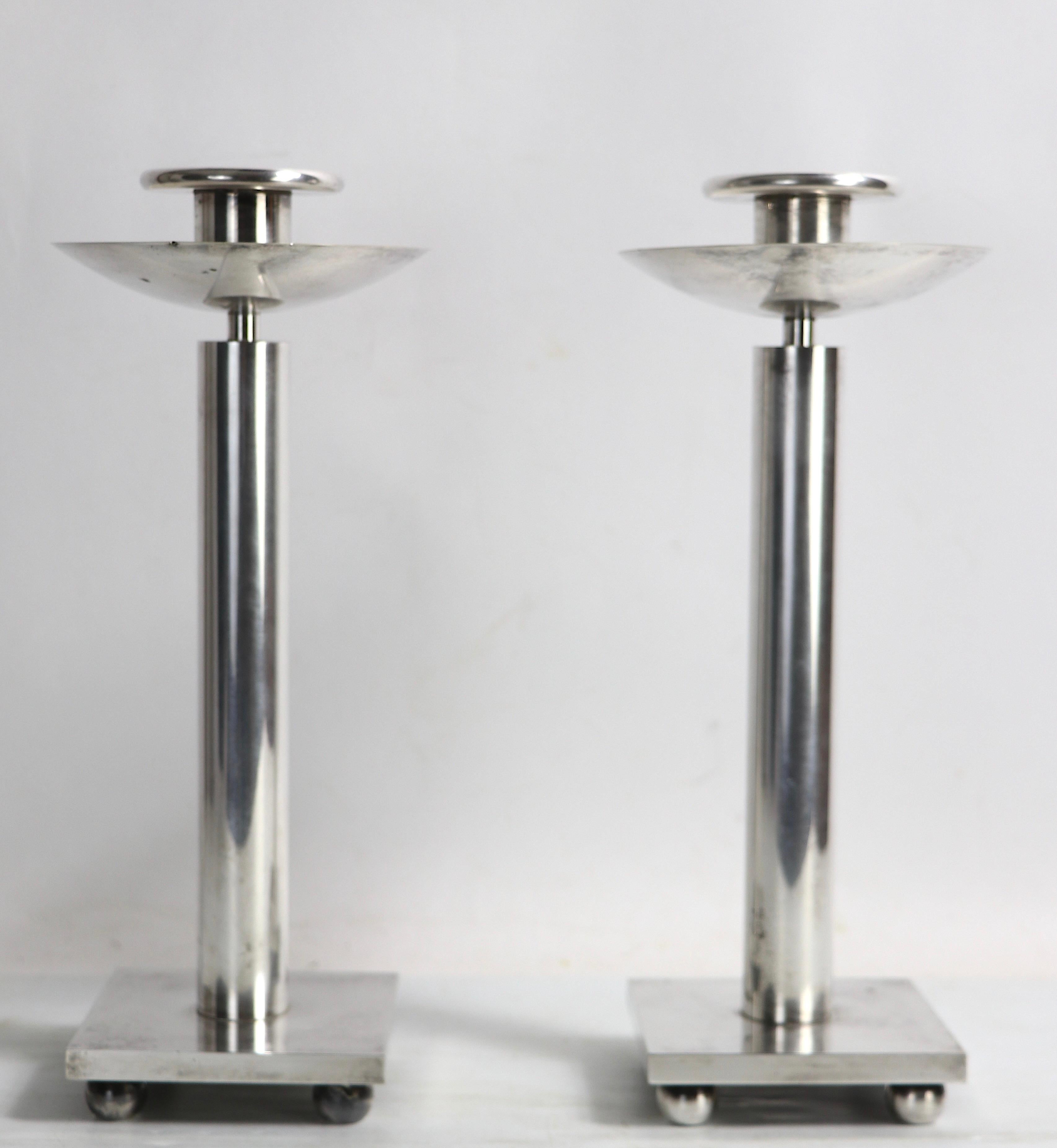 Post-Modern Pr. Postmodern Silverplate Candlesticks by Richard Meier for Swid Powell, 1980's For Sale