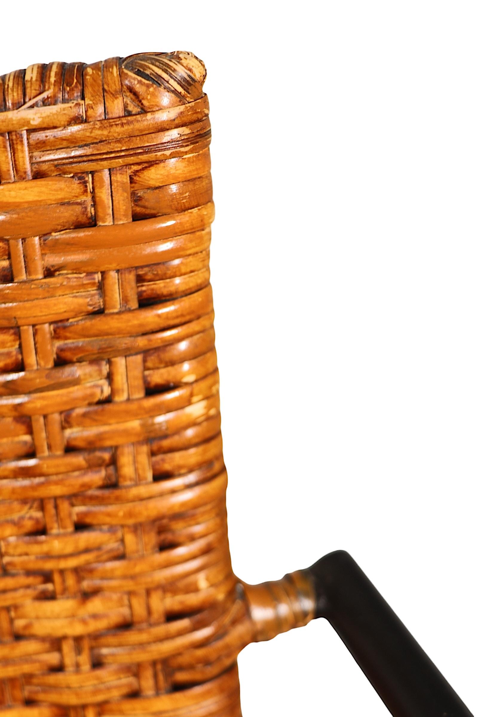 Pr. Postmodern Wicker and Iron  Counter Stools For Sale 4