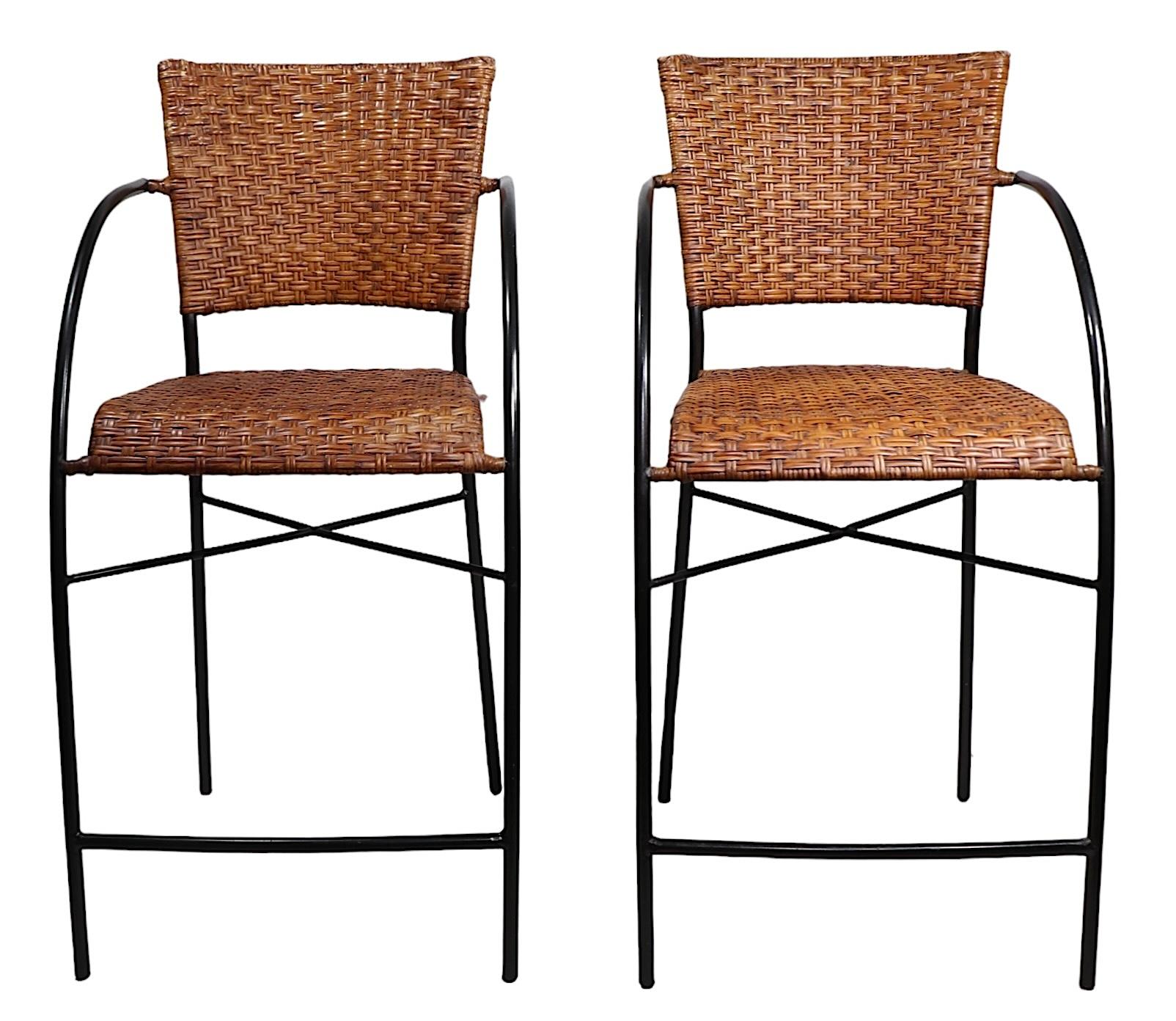 Pr. Postmodern Wicker and Iron  Counter Stools For Sale 7