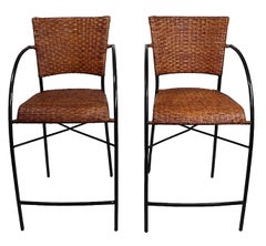 Pr. Postmodern Wicker and Iron  Counter Stools