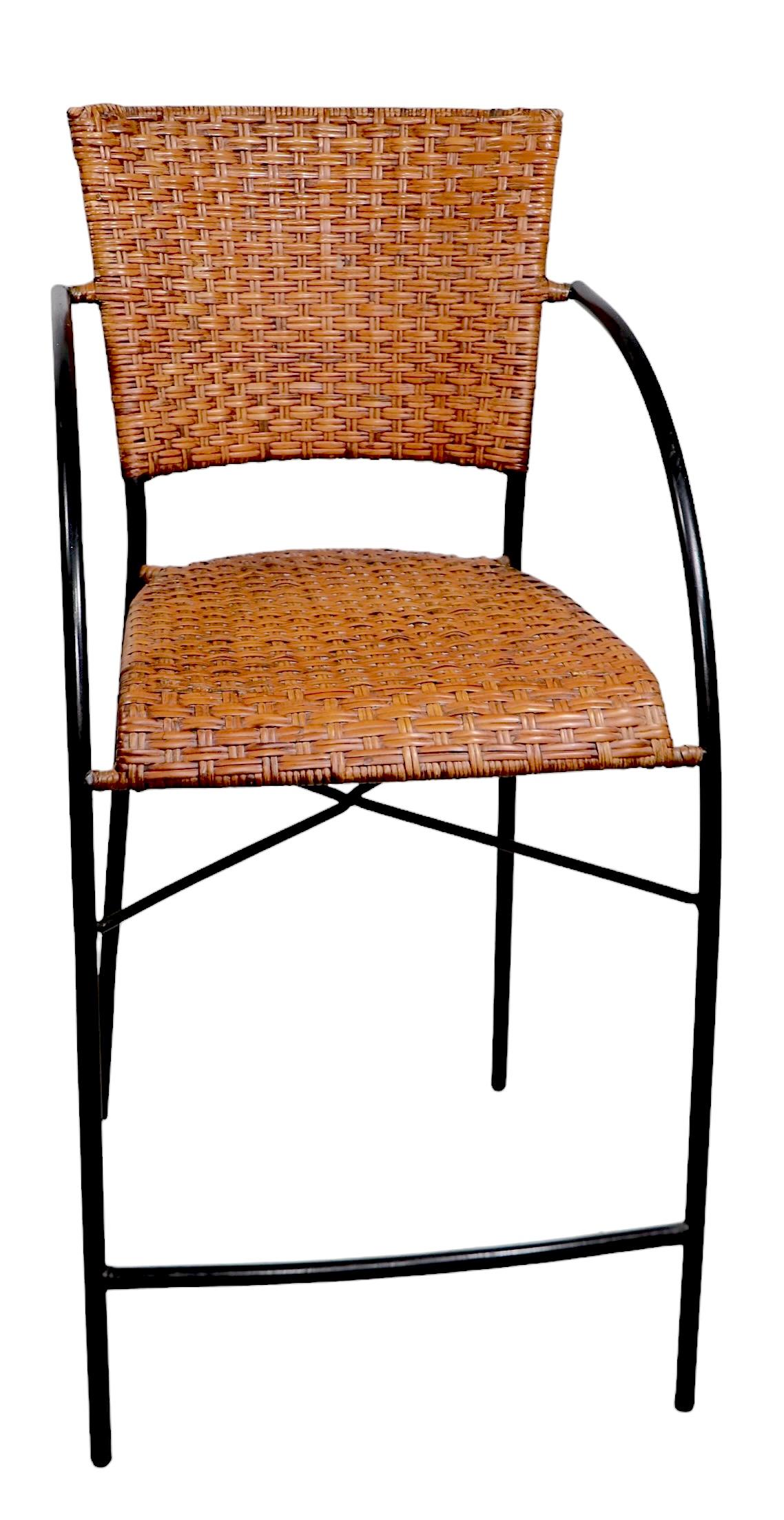 Post-Modern Pr. Postmodern Wicker and Iron  Counter Stools For Sale
