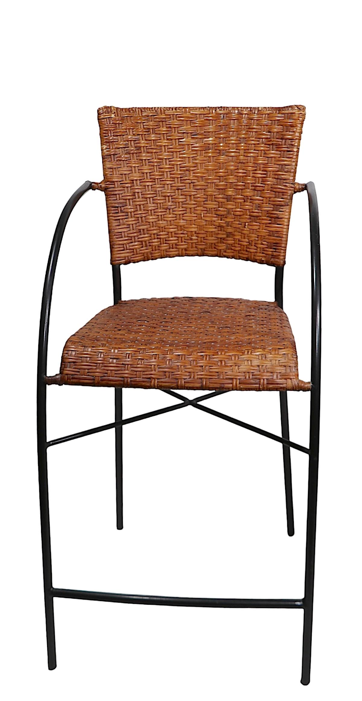 American Pr. Postmodern Wicker and Iron  Counter Stools For Sale