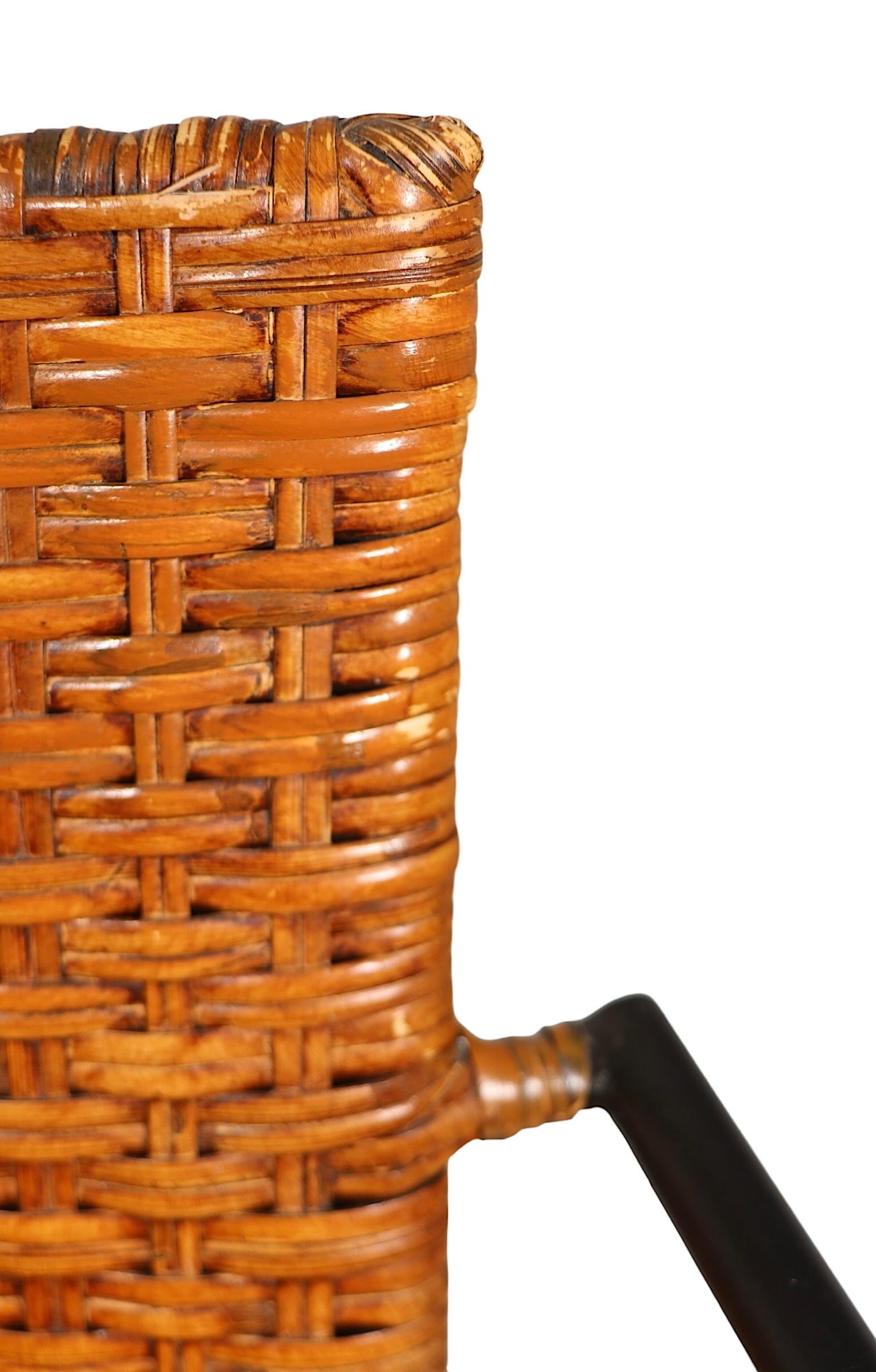 Pr. Postmodern Wicker and Iron  Counter Stools For Sale 3