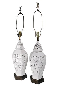 Pr. Reticulated Chinoiserie Blanc De Chine Table Lamps c. 1950/70's
