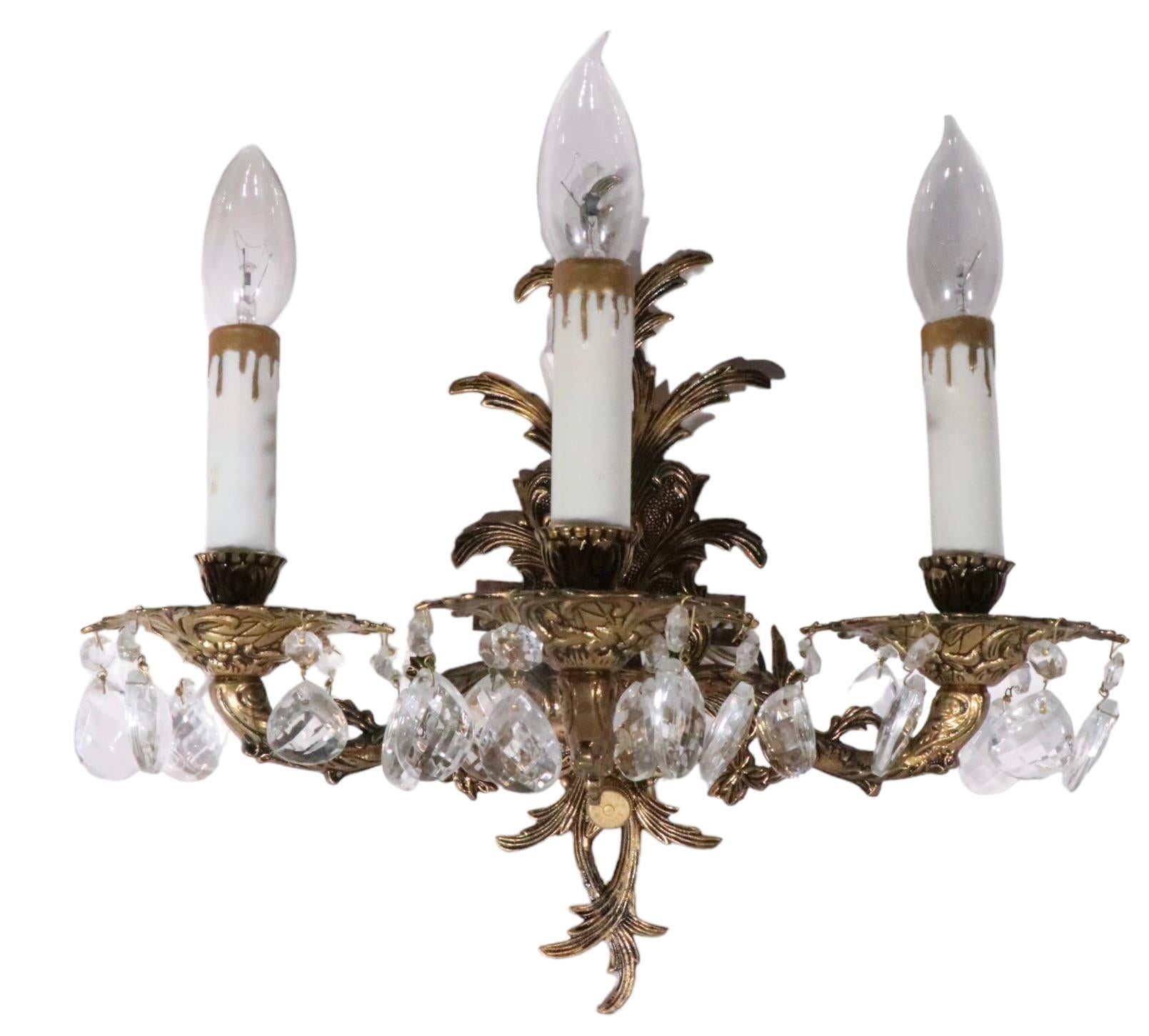 Pr. Rococo  Brass Three Light Sconces Made in Spain c. 1950/1970's For Sale 10