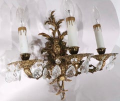 Pr. Rococo  Brass Three Light Sconces Made in Spain c. 1950/1970's