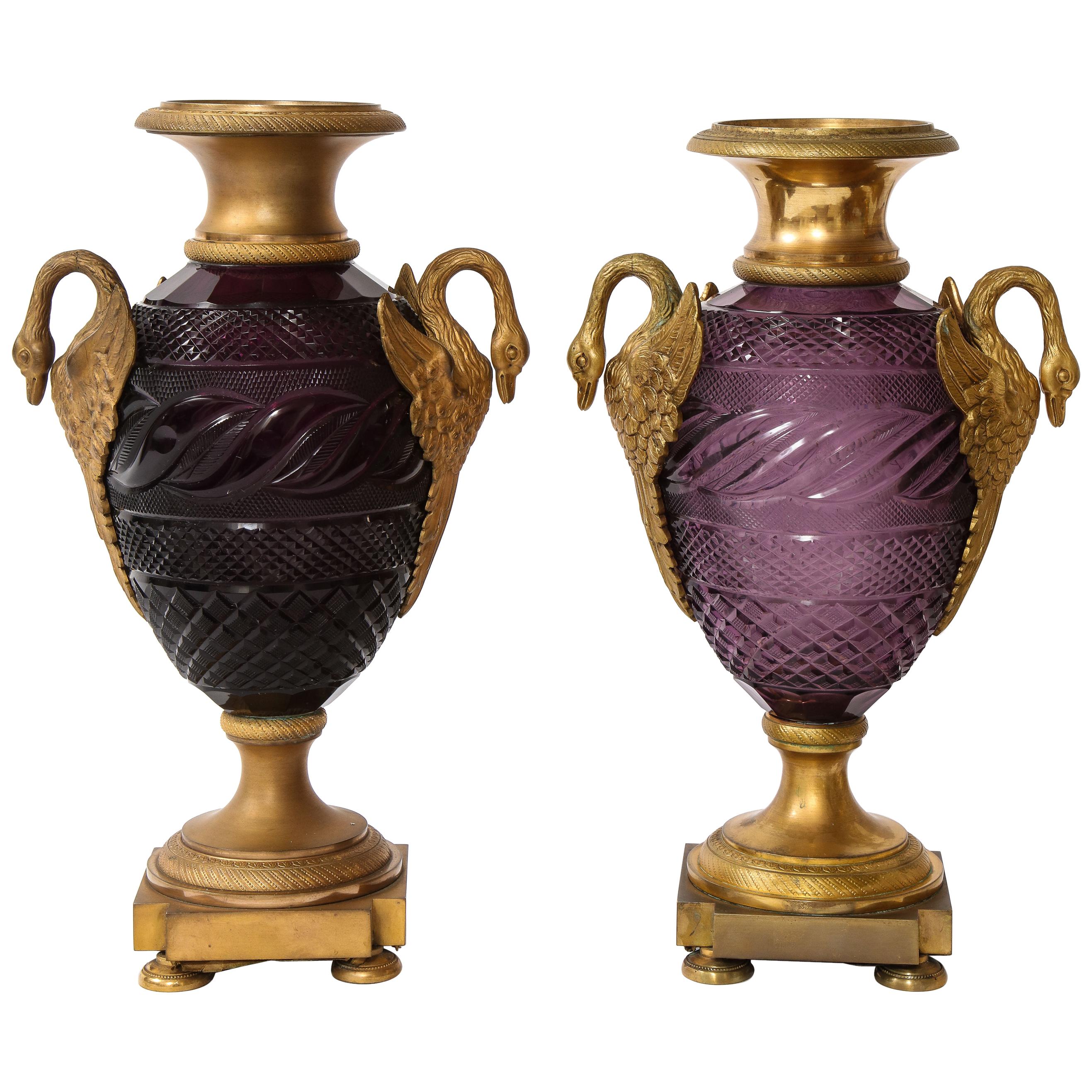 Vintage Signed Sahiba Vase  Urn With Swans Hand Painted Black Gold Water Scene
