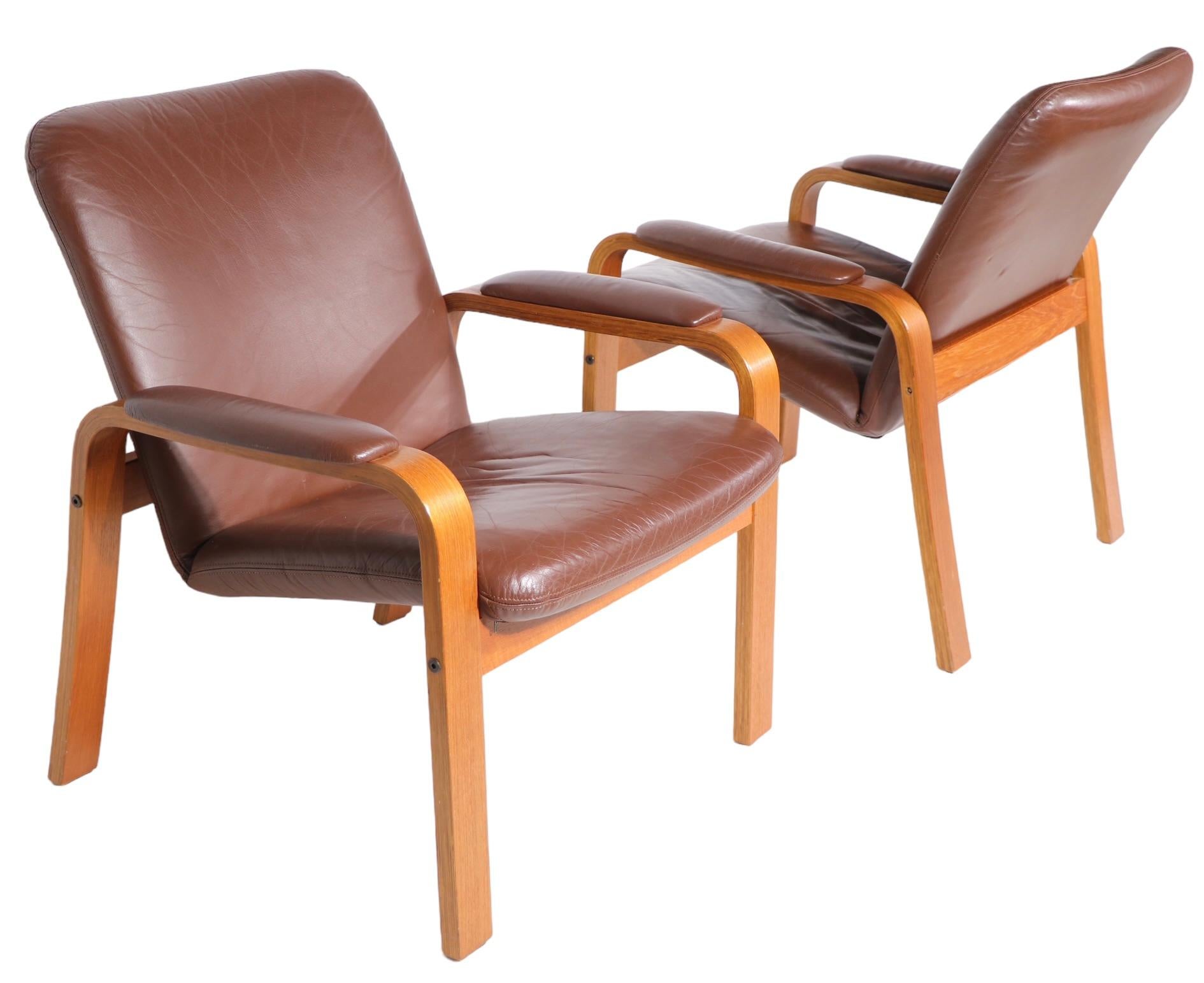 Pr. Scandinavian Mid Century Modern Lounge Arm Chairs Made in Norway by Ekorness For Sale 4