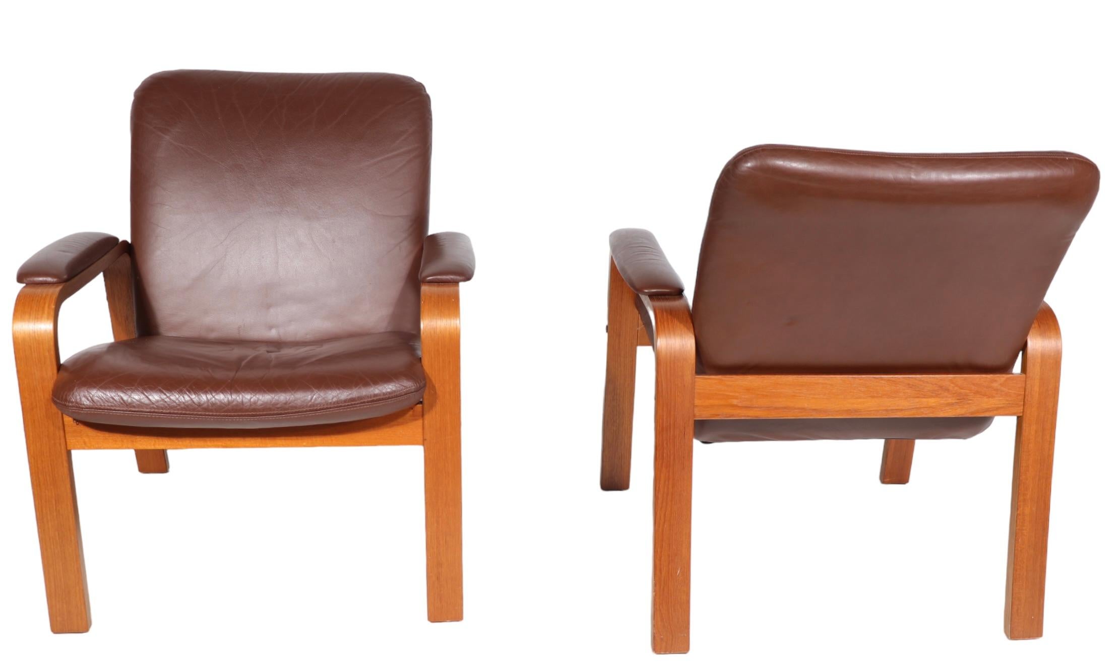 Pr. Scandinavian Mid Century Modern Lounge Arm Chairs Made in Norway by Ekorness For Sale 5
