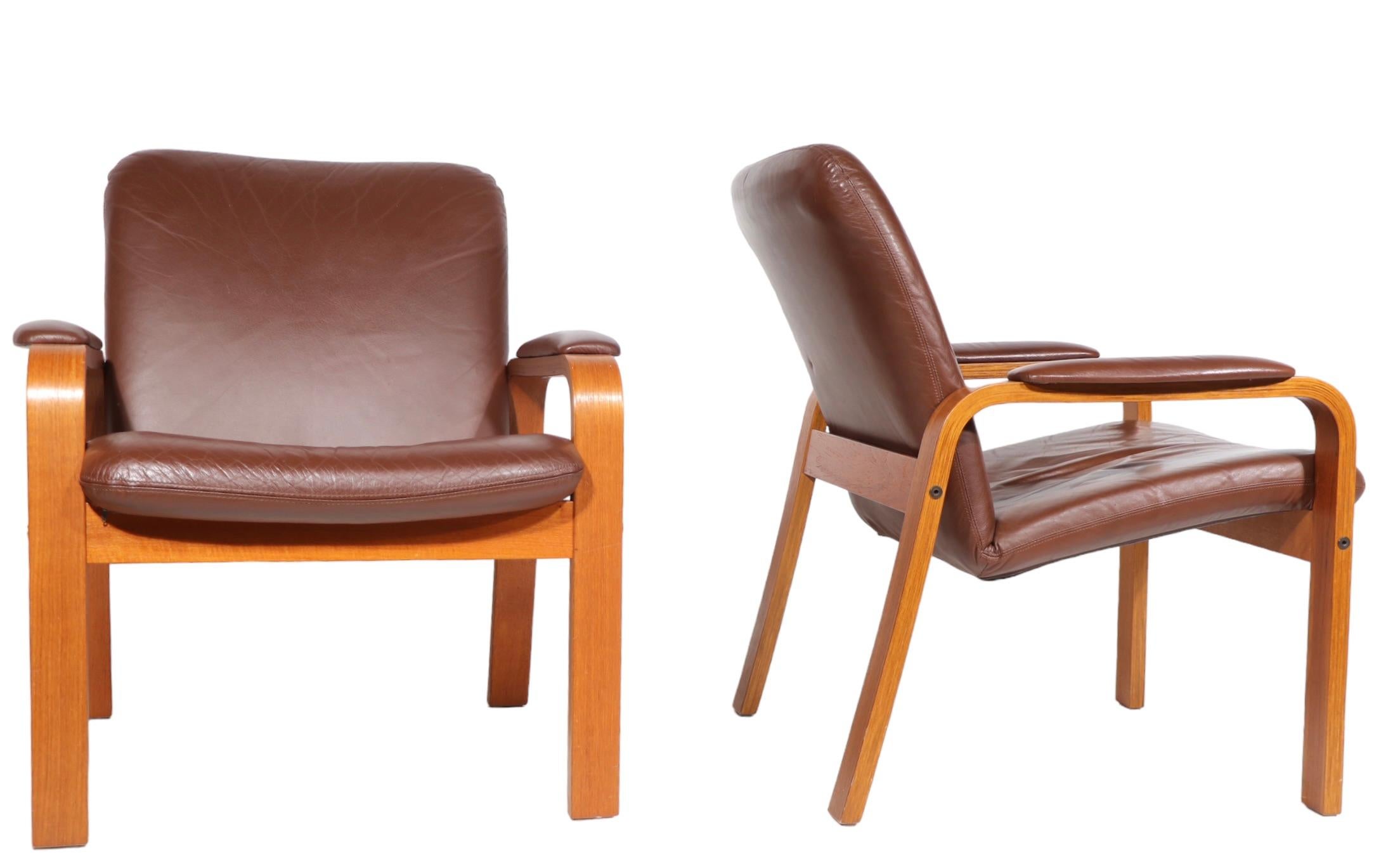 Pr. Scandinavian Mid Century Modern Lounge Arm Chairs Made in Norway by Ekorness For Sale 6