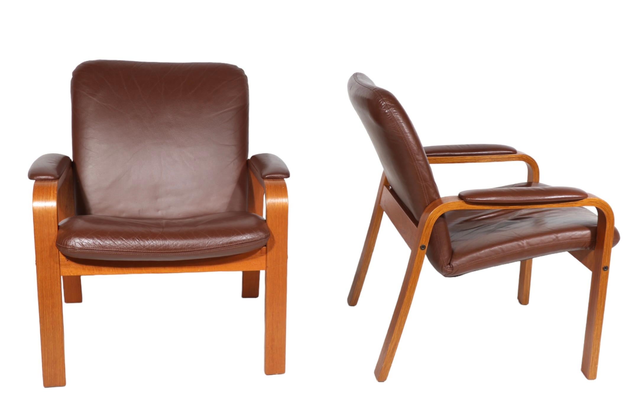 Pr. Scandinavian Mid Century Modern Lounge Arm Chairs Made in Norway by Ekorness For Sale 7