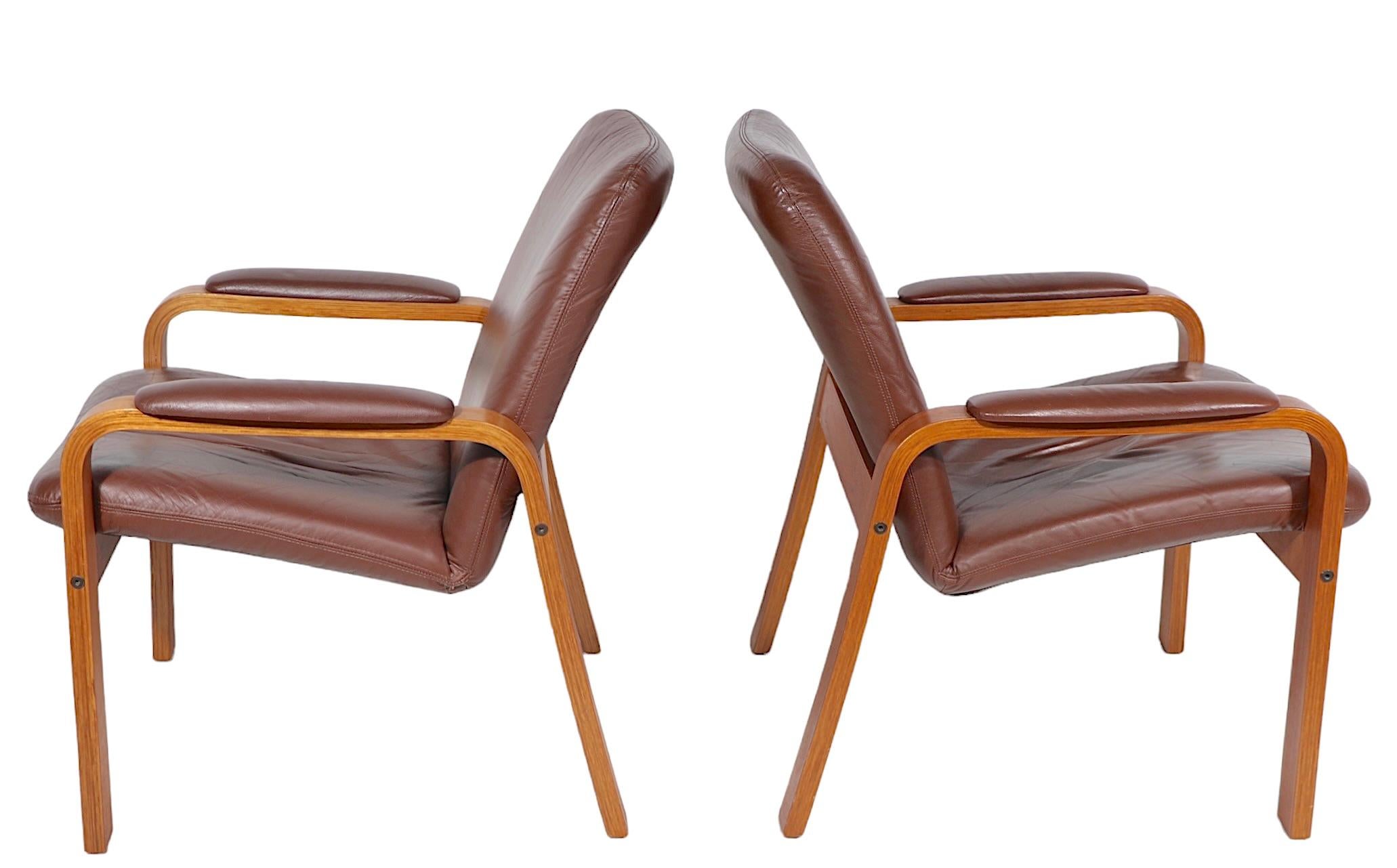 20th Century Pr. Scandinavian Mid Century Modern Lounge Arm Chairs Made in Norway by Ekorness For Sale