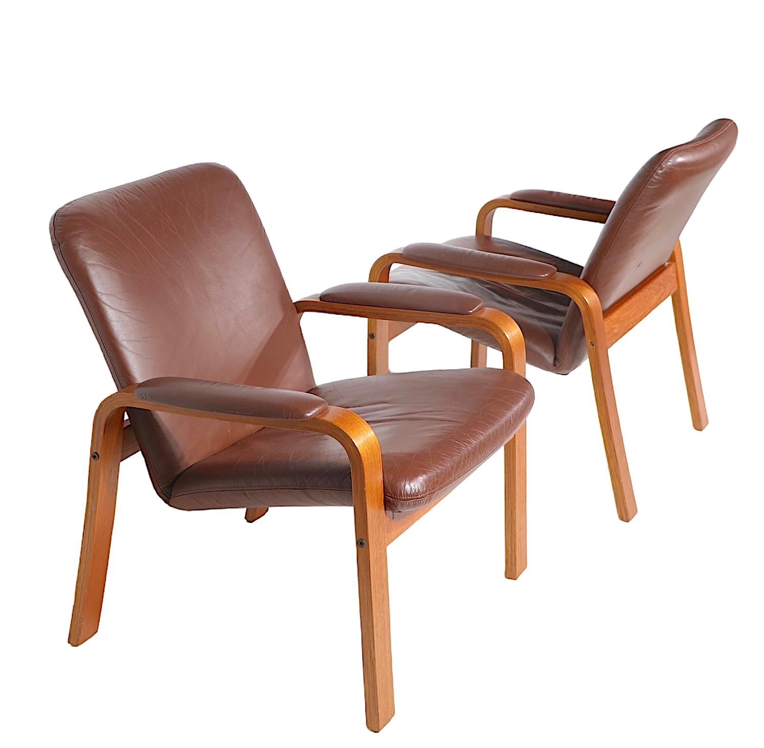 Pr. Scandinavian Mid Century Modern Lounge Arm Chairs Made in Norway by Ekorness For Sale 1
