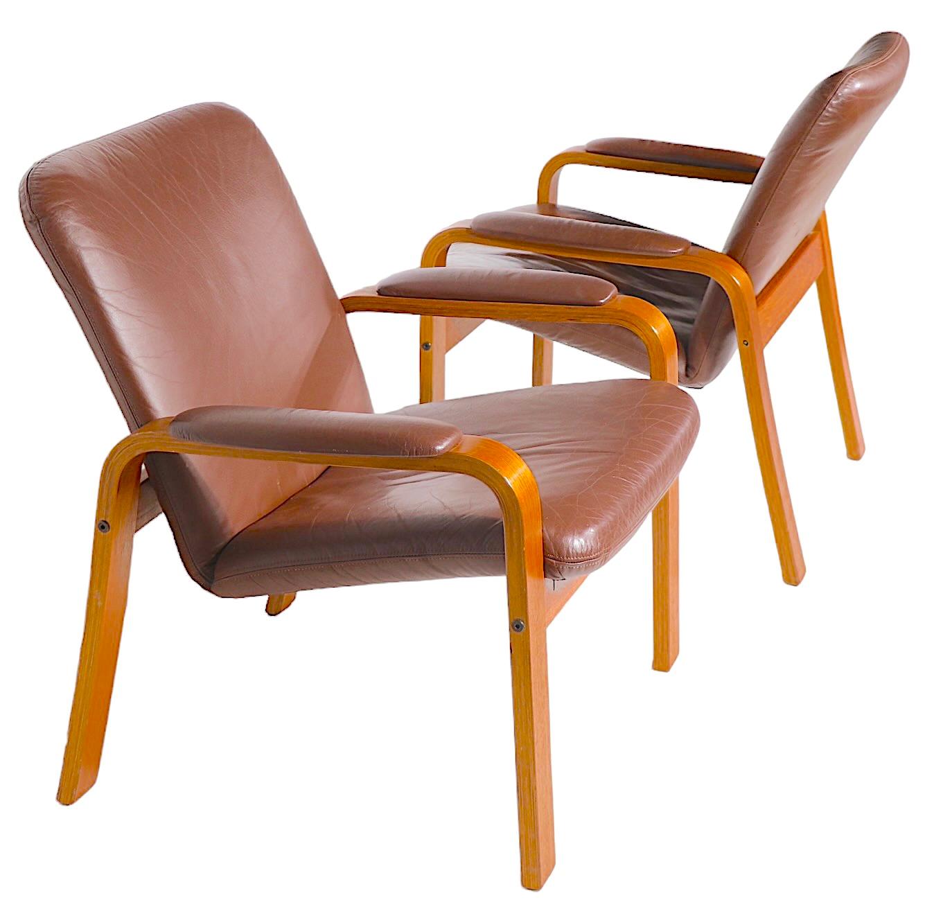 Pr. Scandinavian Mid Century Modern Lounge Arm Chairs Made in Norway by Ekorness For Sale 2