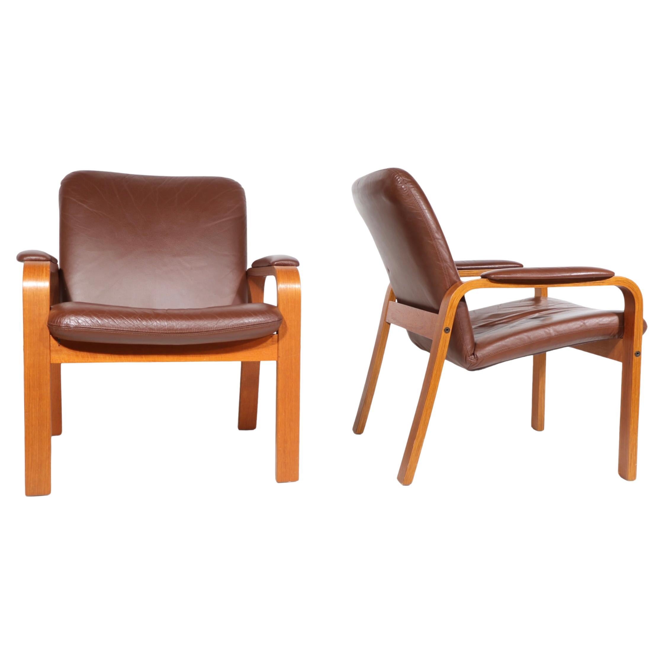 Pr. Scandinavian Mid Century Modern Lounge Arm Chairs Made in Norway by Ekorness For Sale