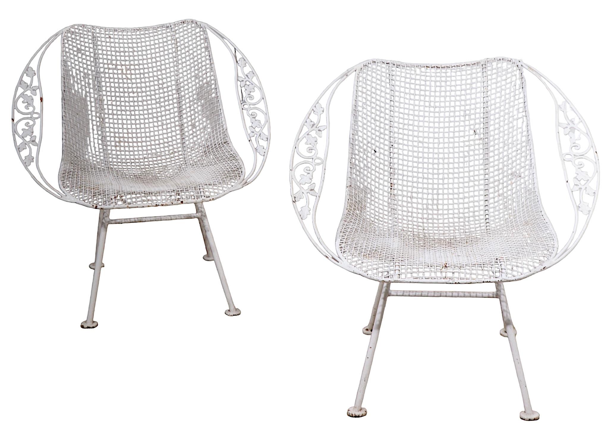 Mid-Century Modern Pr. Sculptura Chantilly Rose Wrought Iron Chairs by Woodard c. 1950's For Sale