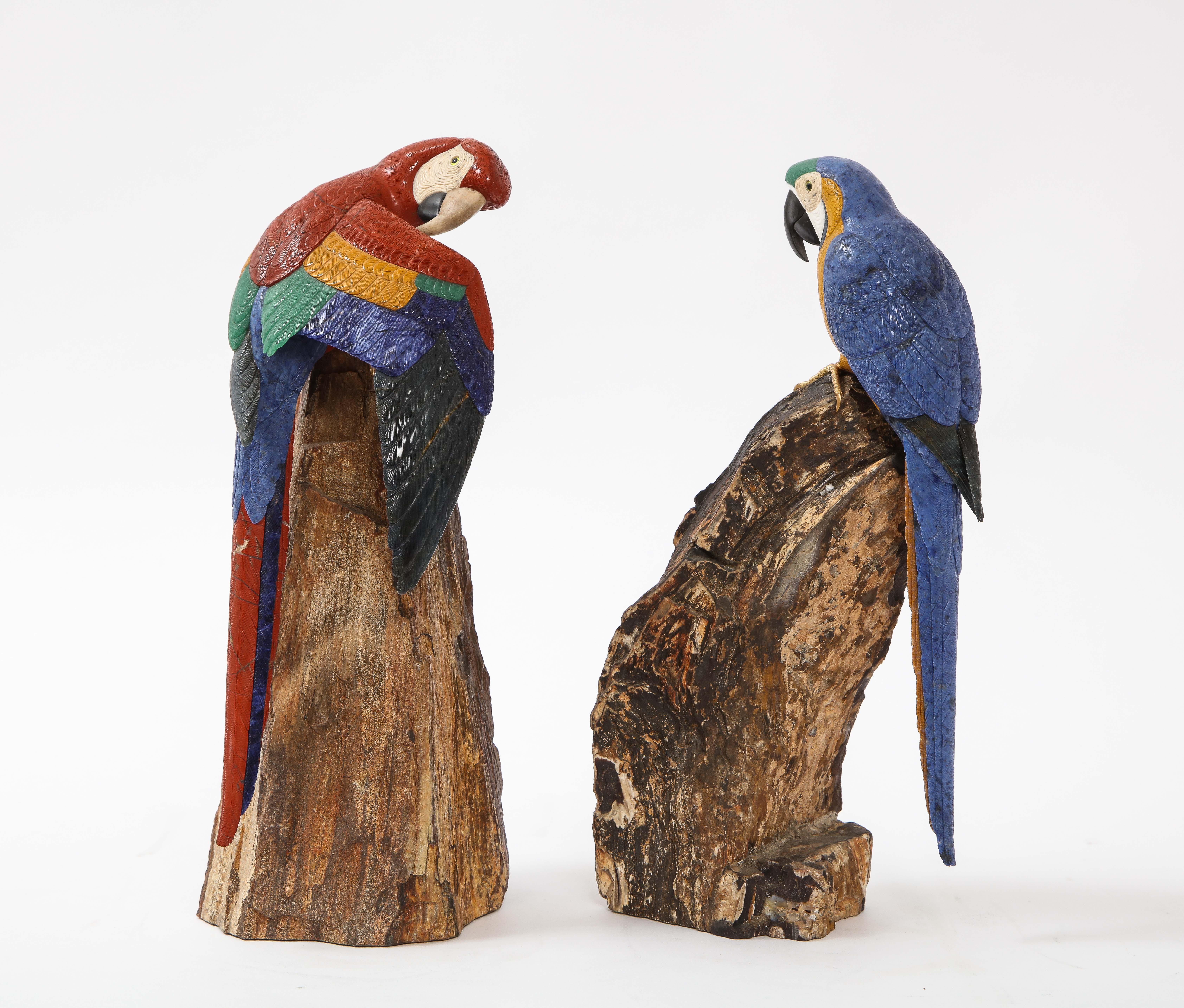 Pr. Semi Precious Stone & Gold Models of Scarlet Macaw Parrots, P. Müller, Swiss 2