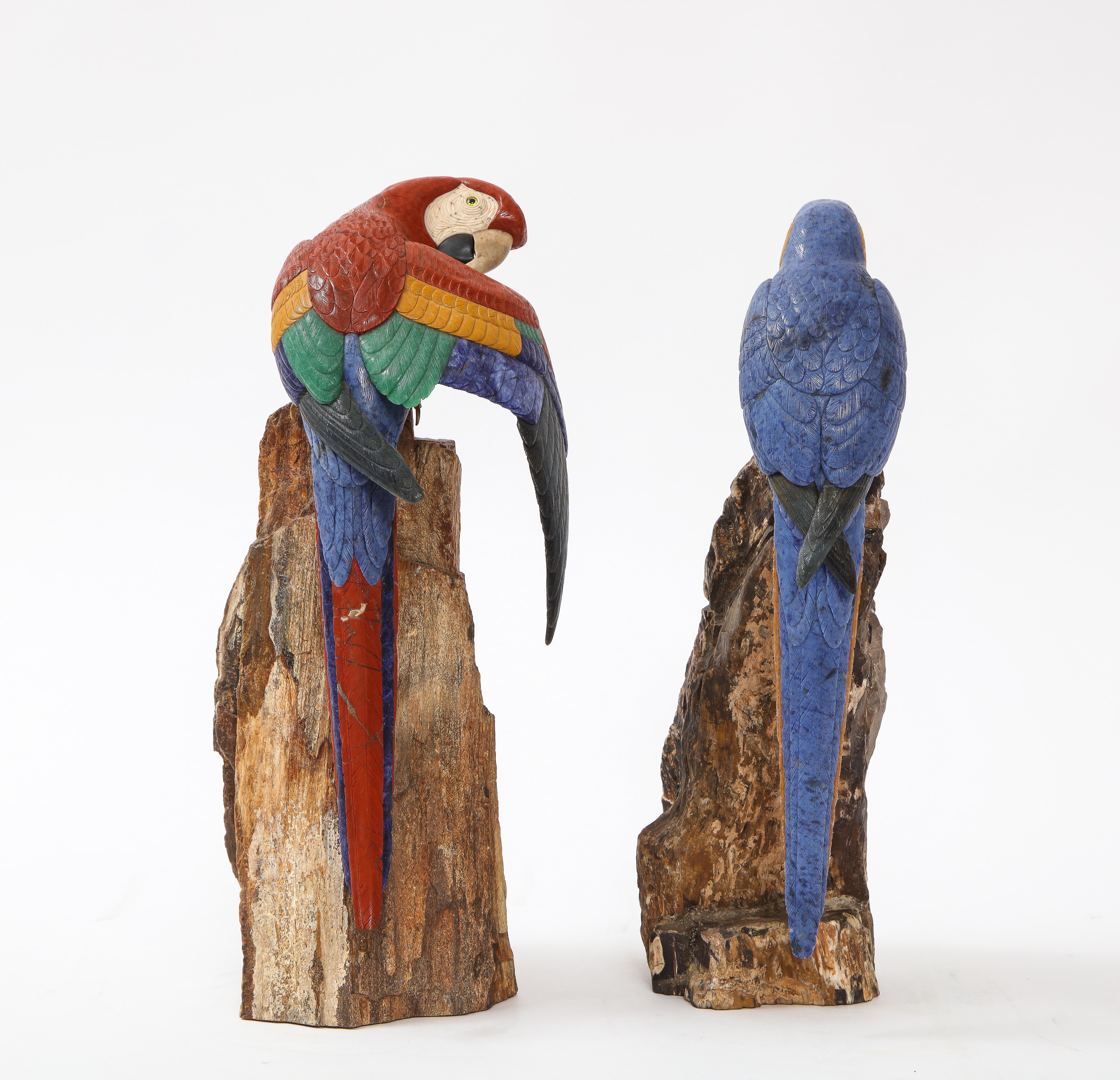 Pr. Semi Precious Stone & Gold Models of Scarlet Macaw Parrots, P. Müller, Swiss 3