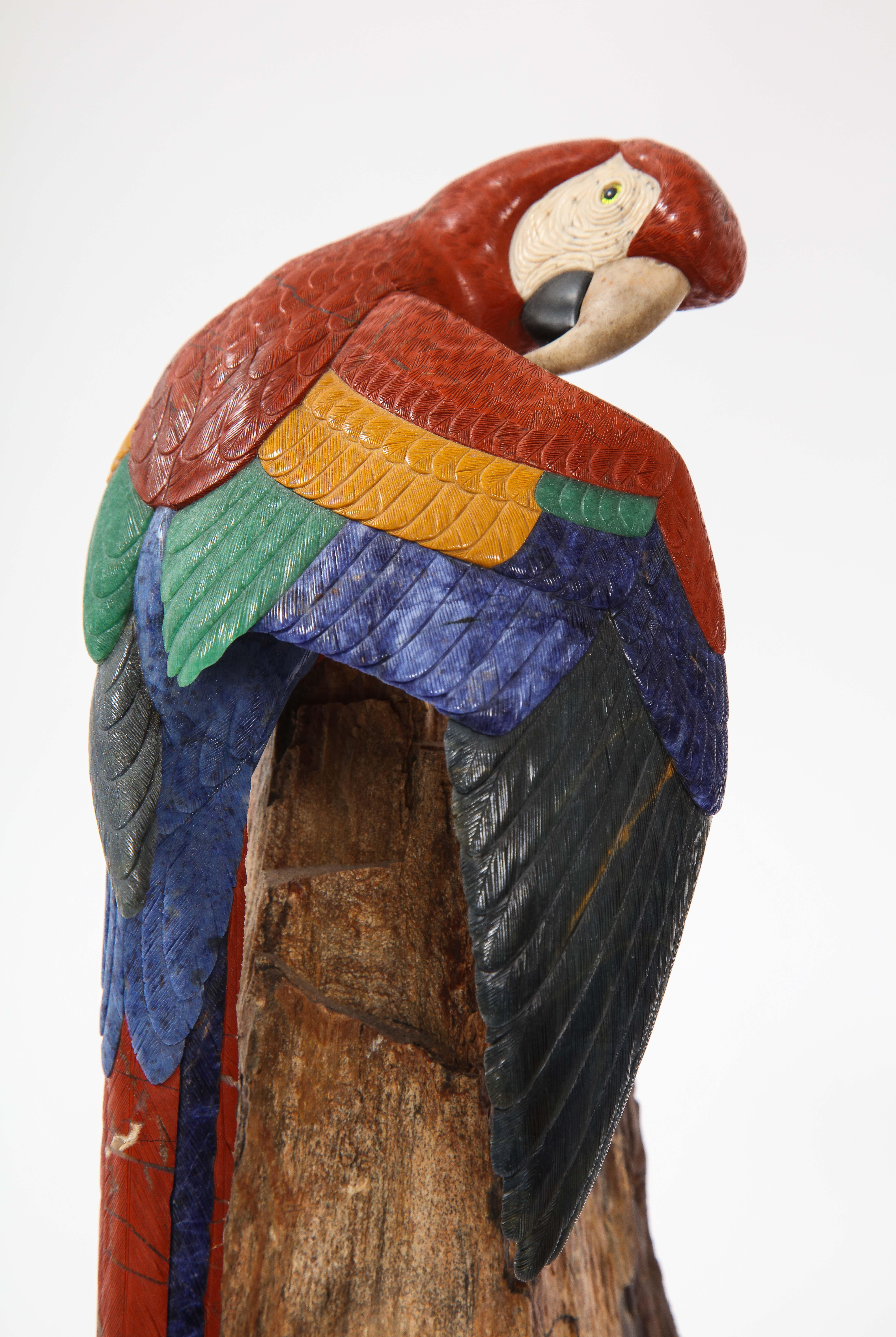 Pr. Semi Precious Stone & Gold Models of Scarlet Macaw Parrots, P. Müller, Swiss 5