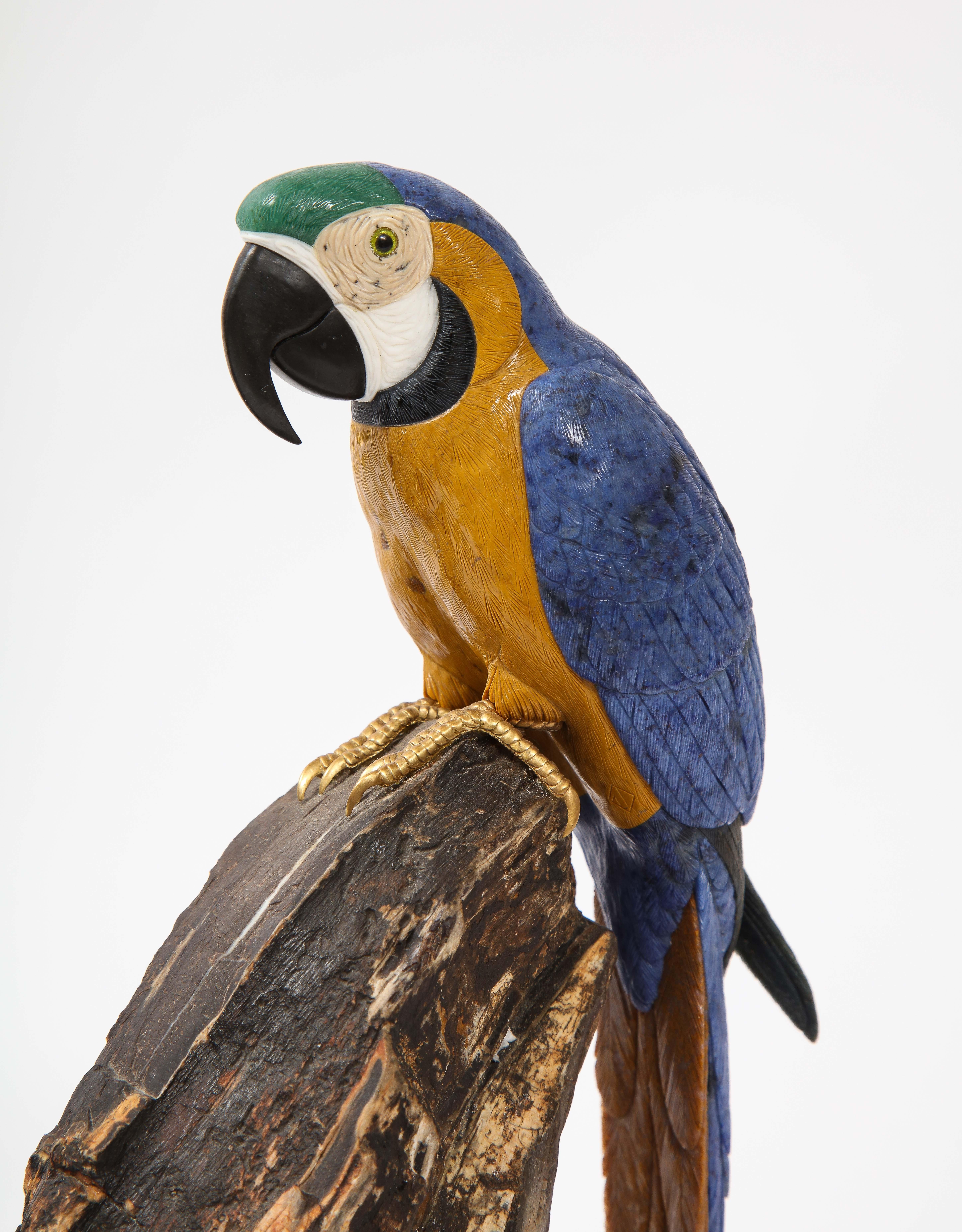 Pr. Semi Precious Stone & Gold Models of Scarlet Macaw Parrots, P. Müller, Swiss 6