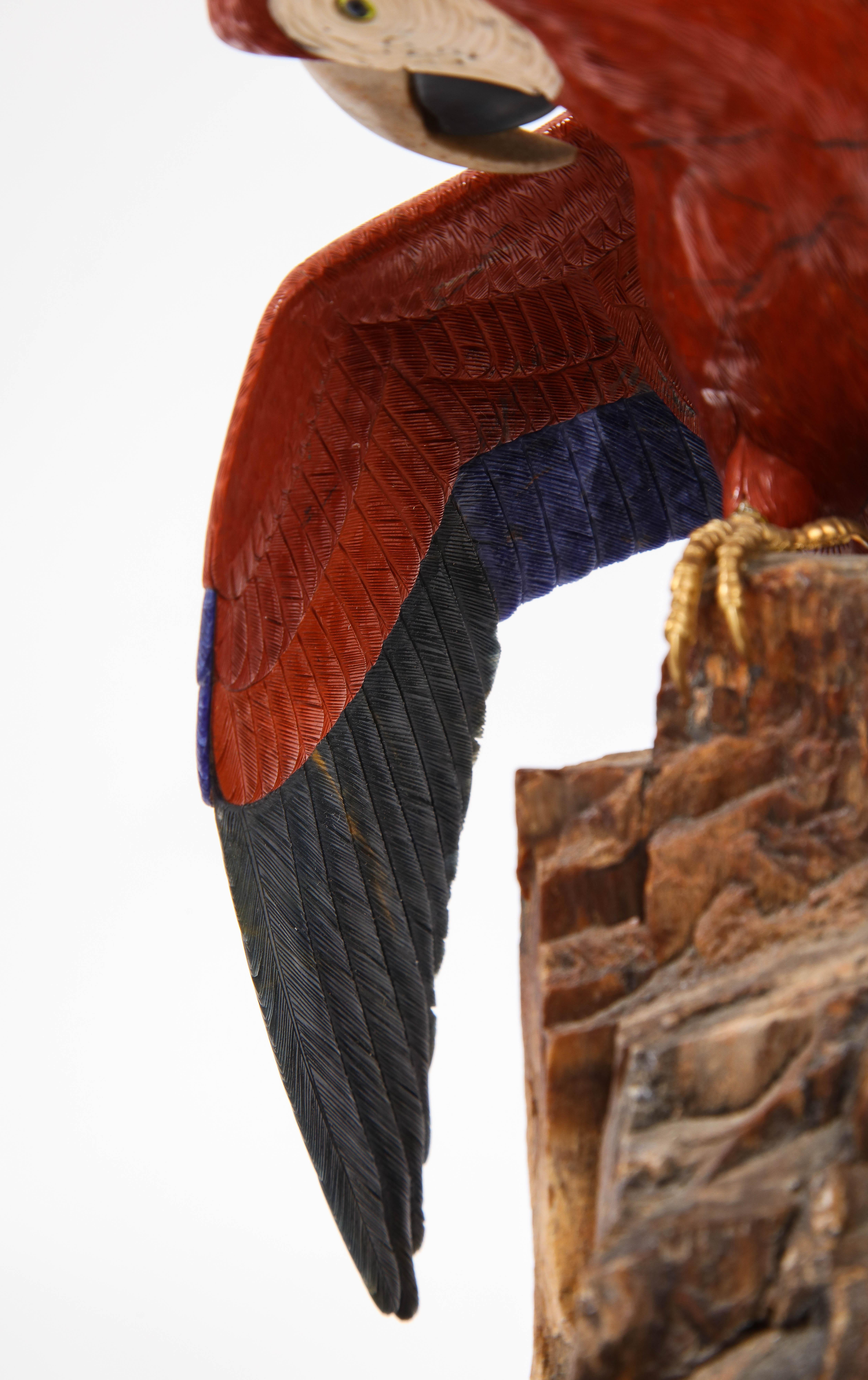 Pr. Semi Precious Stone & Gold Models of Scarlet Macaw Parrots, P. Müller, Swiss 7