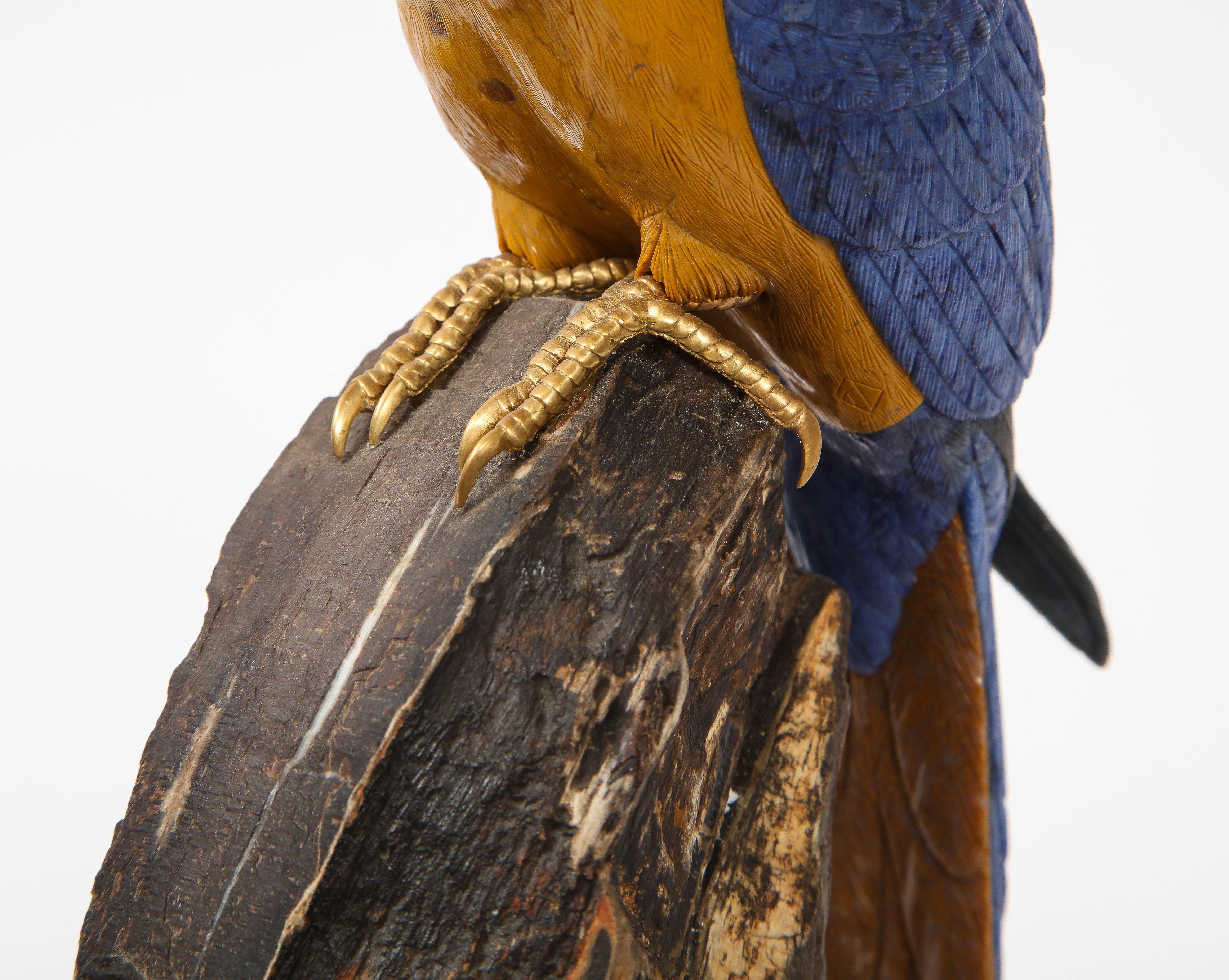 Pr. Semi Precious Stone & Gold Models of Scarlet Macaw Parrots, P. Müller, Swiss 8