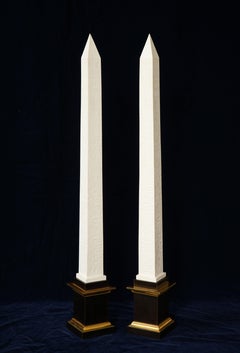 Pr. Signed Sevres Porcelain, Patinated and Gilt Bronze Mounted Egyptian Obelisks