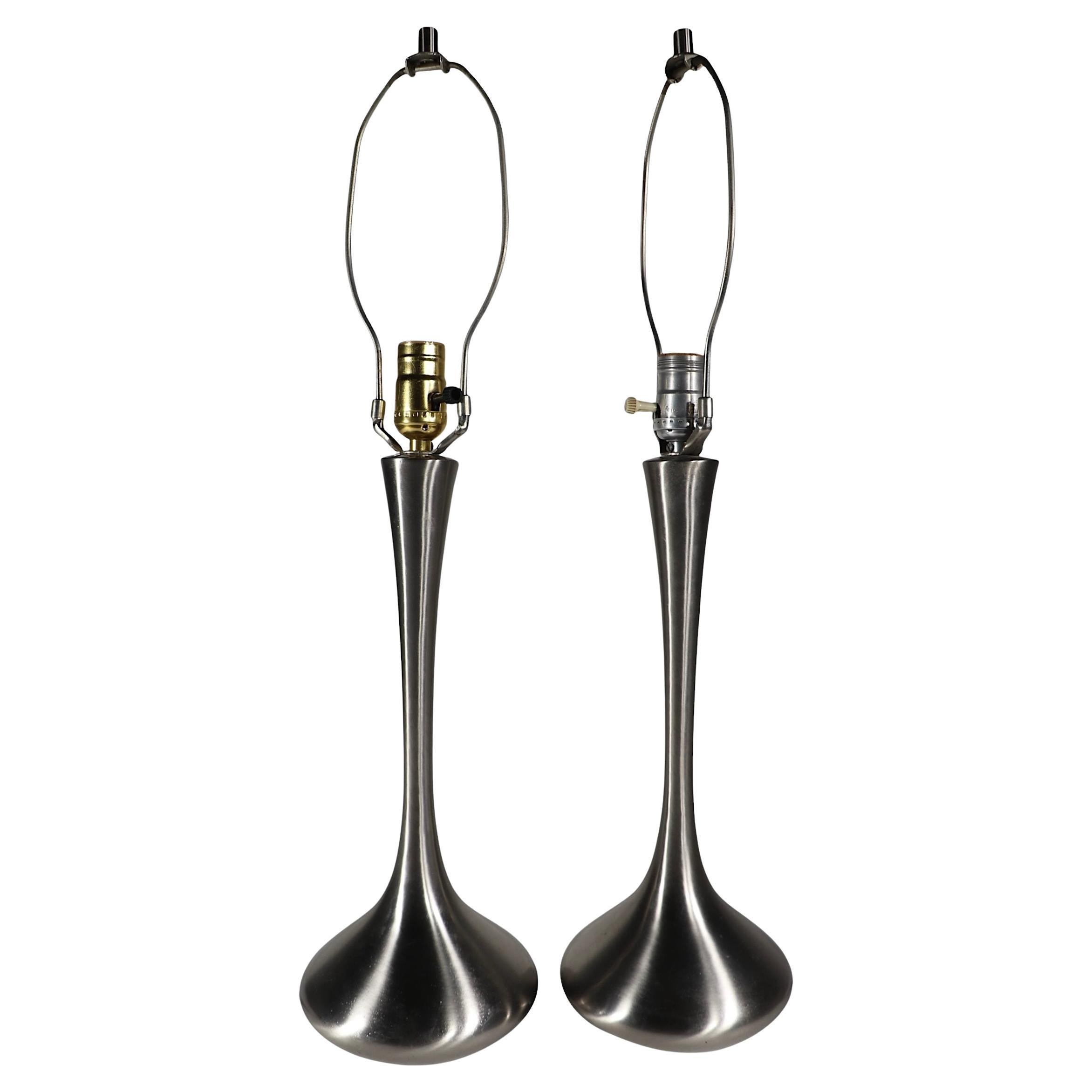 Pr. Space Age Bill Curry For Laurel Table  Lamps in Original Silver Finish H-929