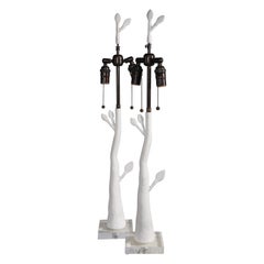 Paire Lampes de bureau élégantes en forme d'arbre en plâtre d'après Giacometti