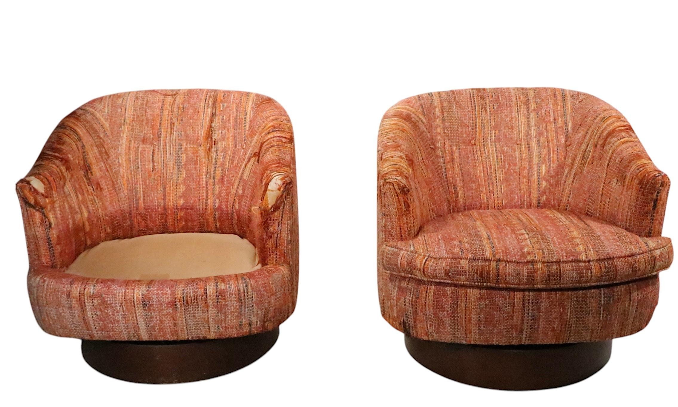 Mid-Century Modern Pr Swivel Tub Chairs after Baughman c. 1970's.