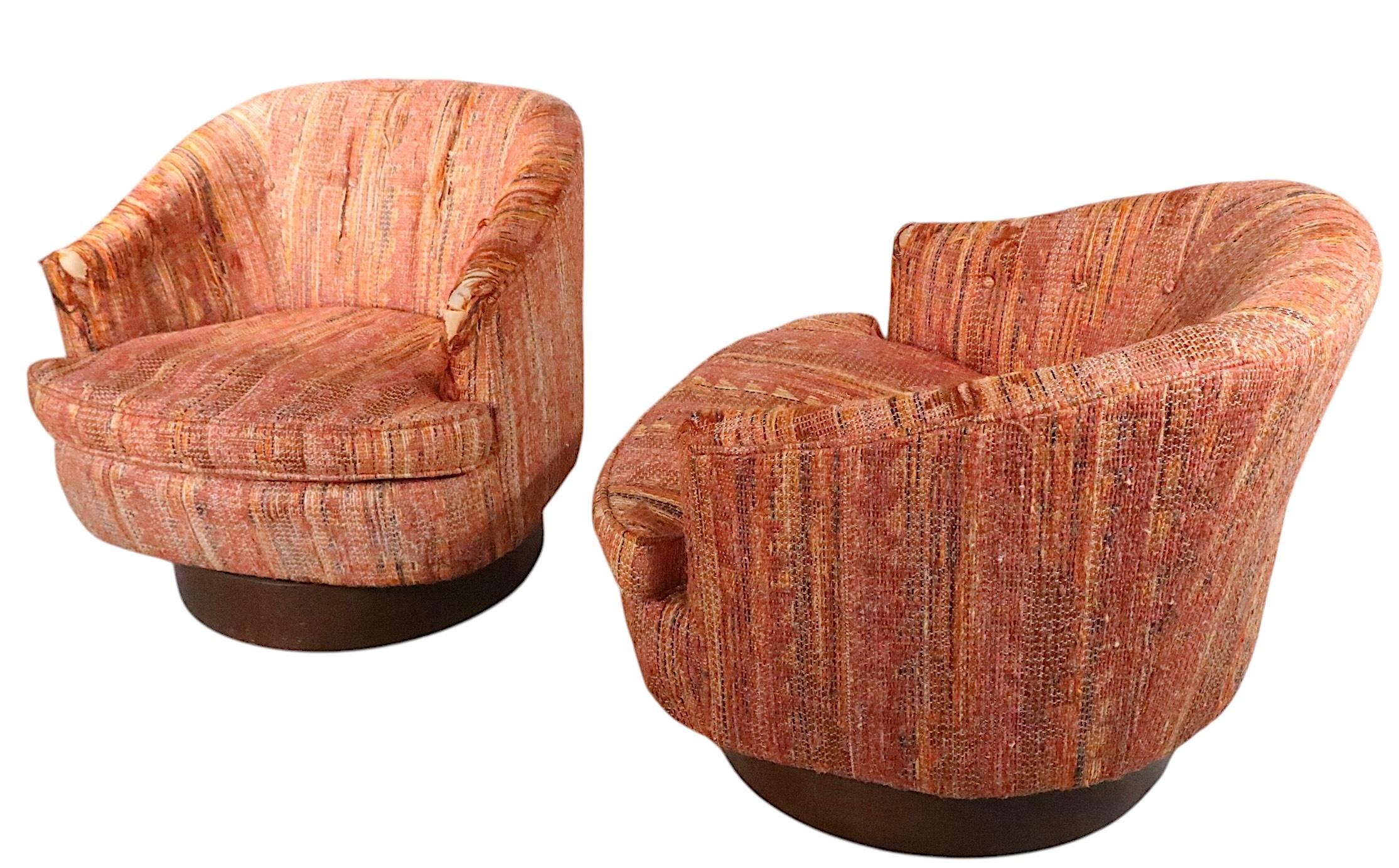 Upholstery Pr Swivel Tub Chairs after Baughman c. 1970's.
