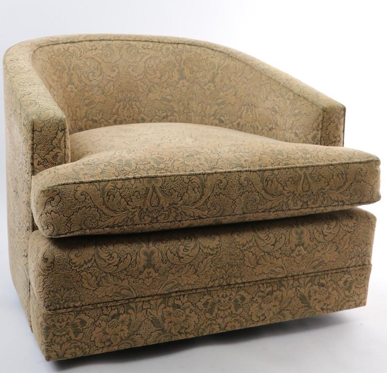 American Pair of Swivel Tub Chairs in Chenille Damask