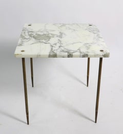 Pr. Tailored Brass and Marble Side, End Tables
