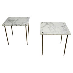 Pr. Tailored Brass and Marble Side, End Tables